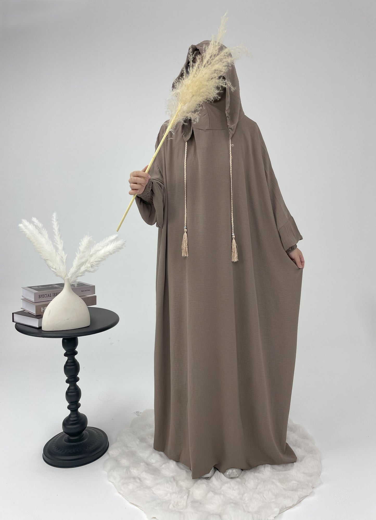 #CL52 Modest Hooded Abaya Dress | Drawstring Casual Maxi with Smocked Cuffs ✦ CLFashionNew