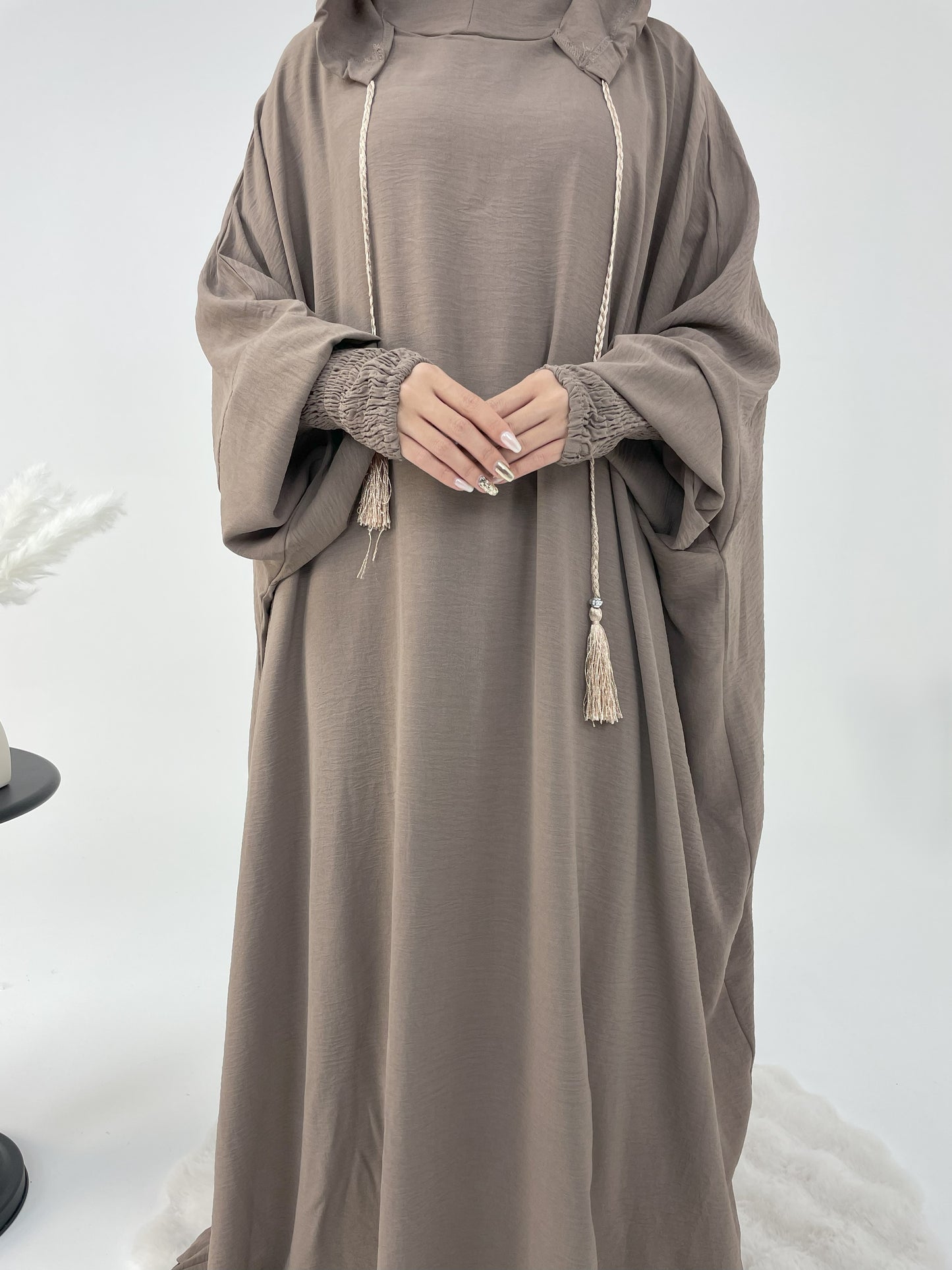 #CL52 Modest Hooded Abaya Dress | Drawstring Casual Maxi with Smocked Cuffs ✦ CLFashionNew