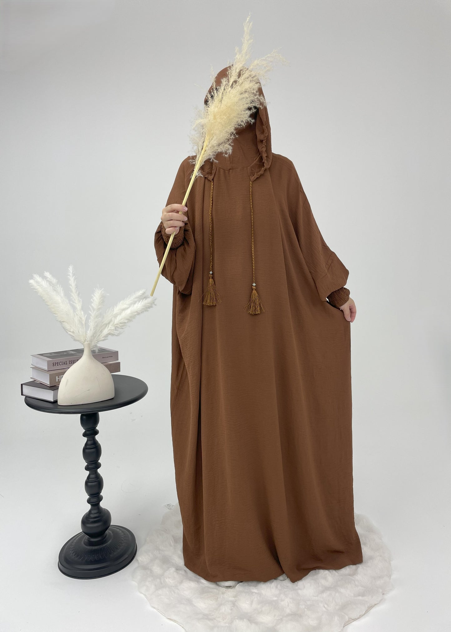 #CL52 Modest Hooded Abaya Dress | Drawstring Casual Maxi with Smocked Cuffs ✦ CLFashionNew