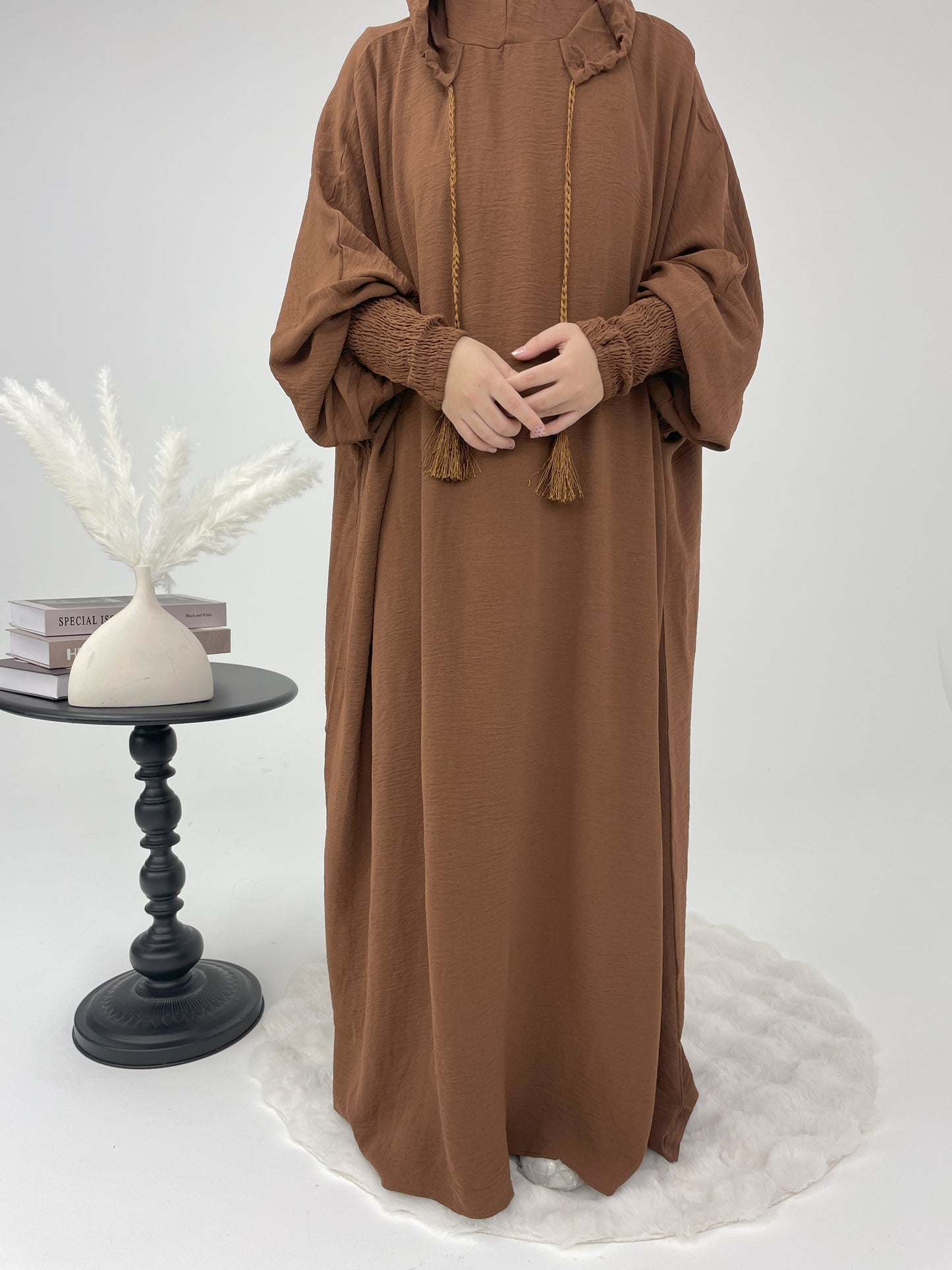 #CL52 Modest Hooded Abaya Dress | Drawstring Casual Maxi with Smocked Cuffs ✦ CLFashionNew