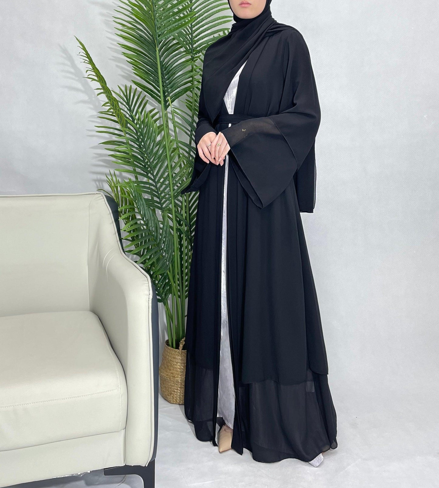 #CL24 Three-piece set Chiffon cardigan open abaya Muslim long women dress