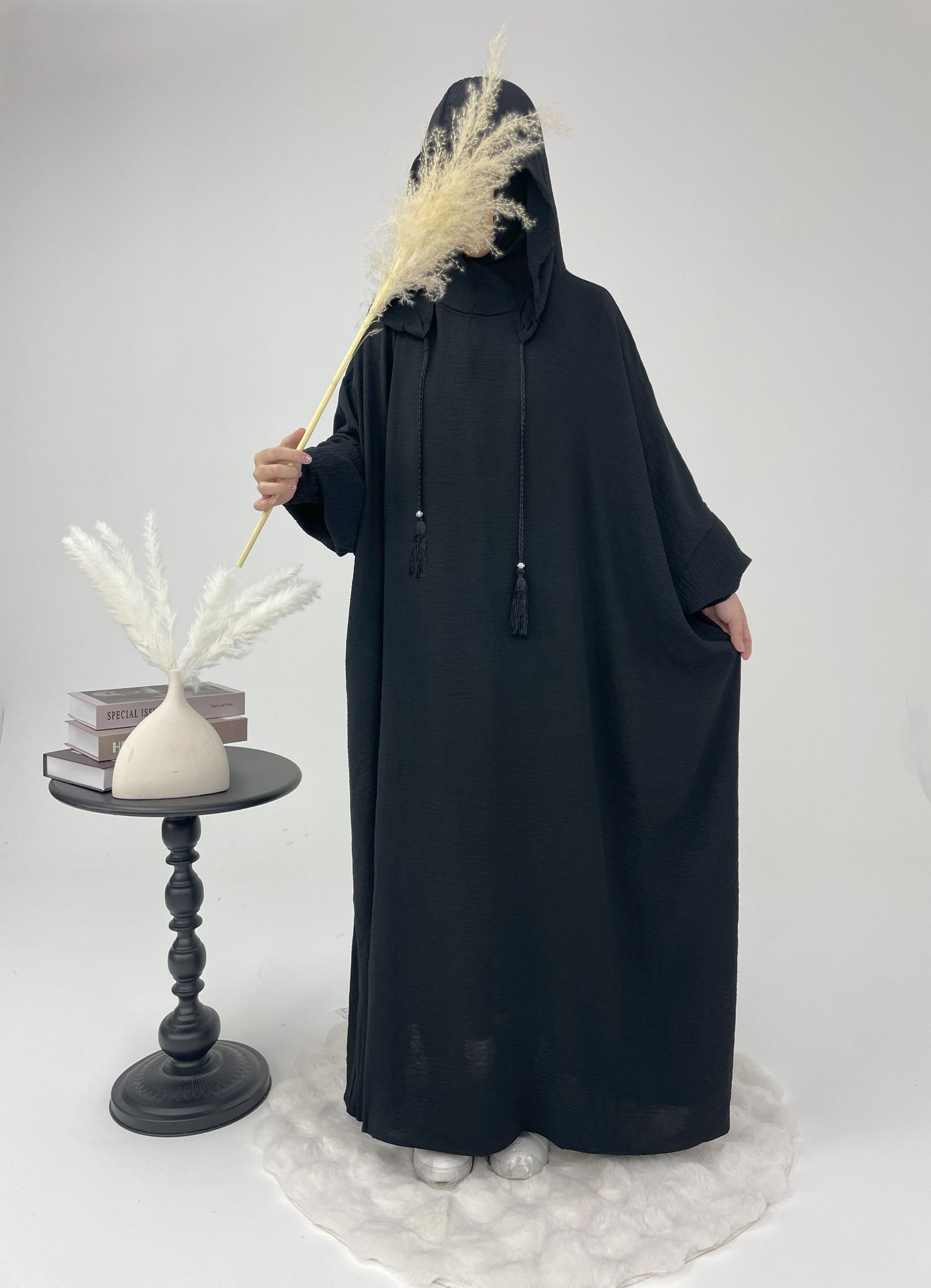#CL52 Modest Hooded Abaya Dress | Drawstring Casual Maxi with Smocked Cuffs ✦ CLFashionNew