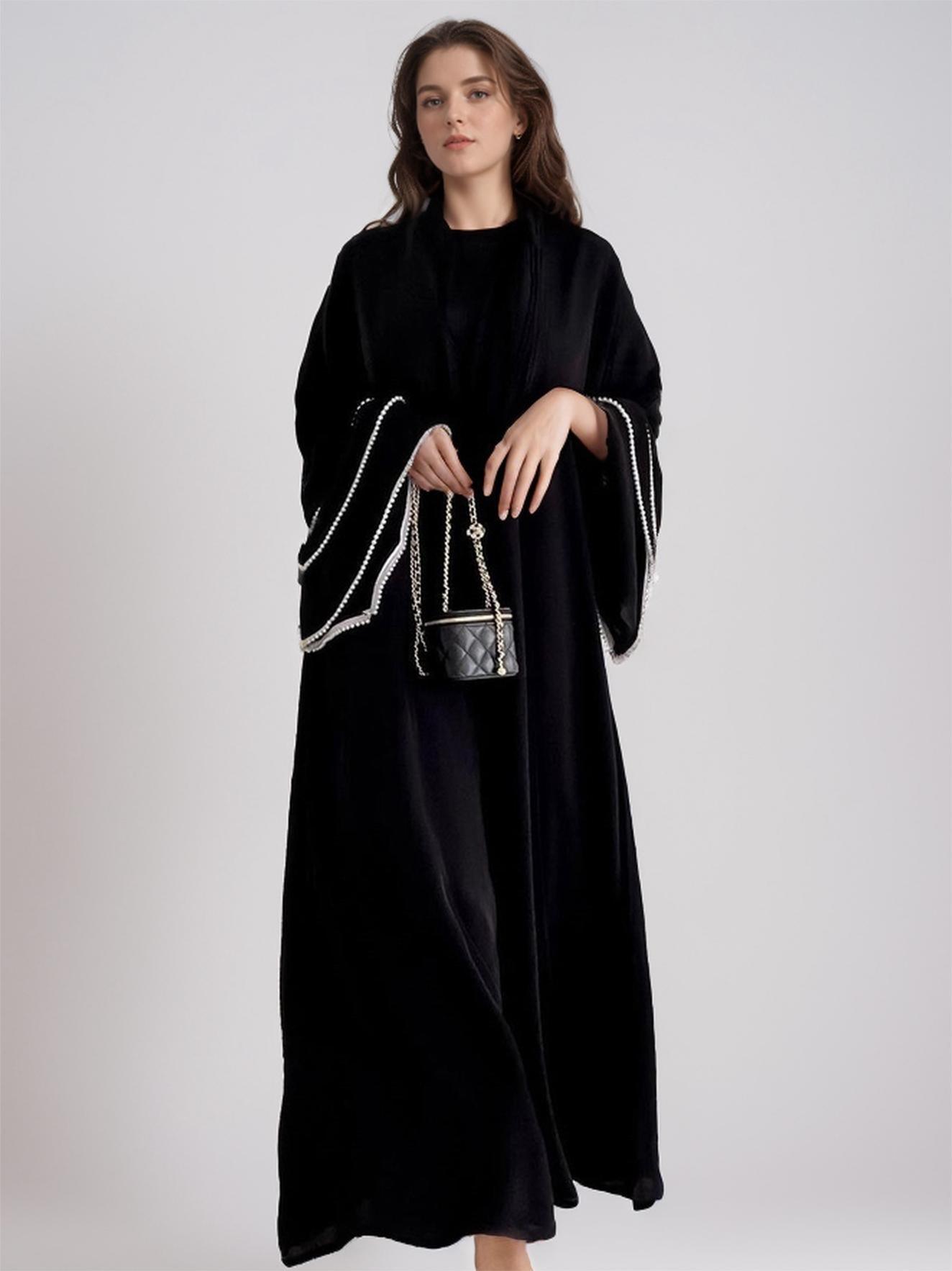 #CL11 Luxury Pearl-Sleeve Abaya ✦ Handcrafted Muslim Dress for Weddings & Eid Celebrations