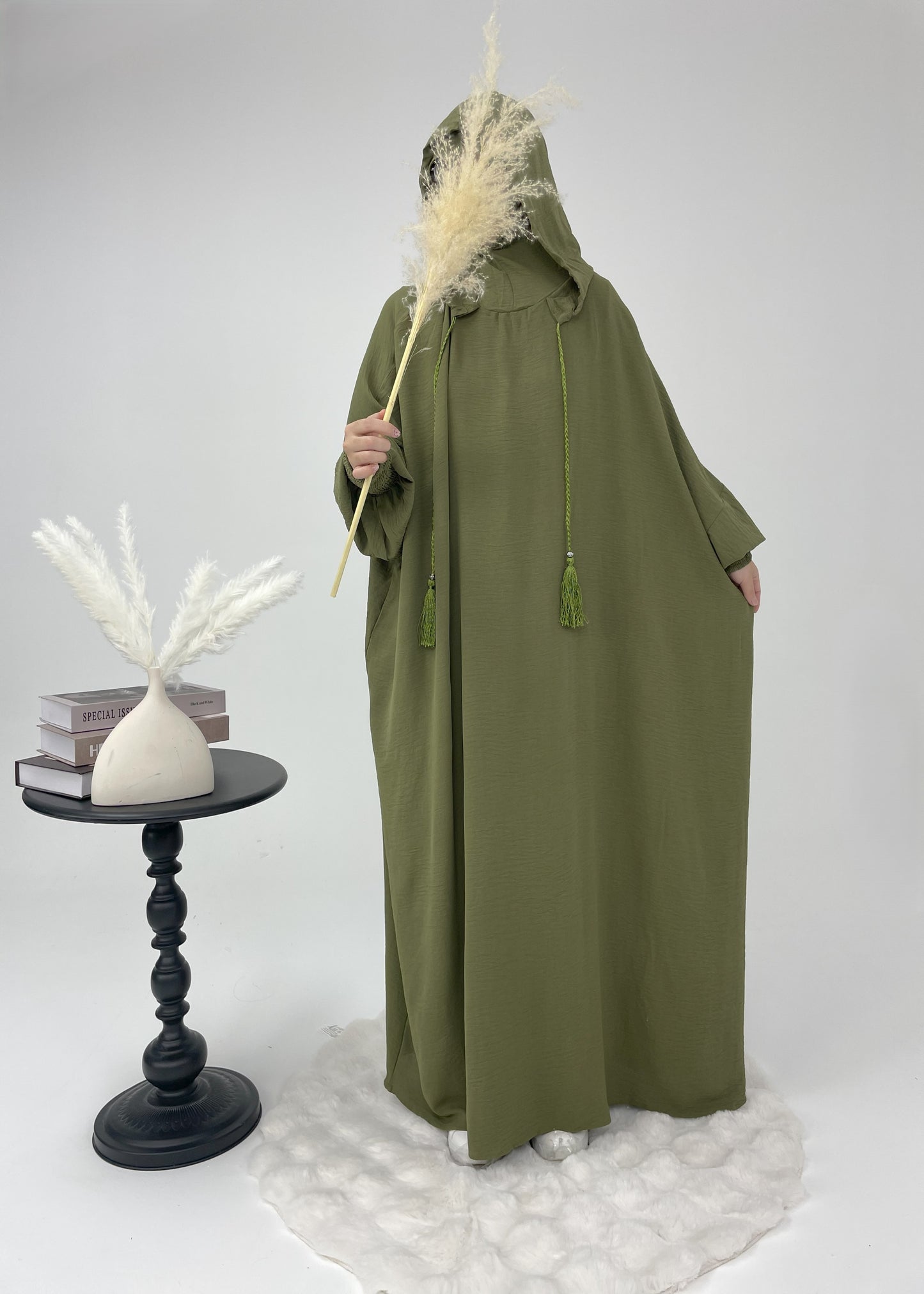 #CL52 Modest Hooded Abaya Dress | Drawstring Casual Maxi with Smocked Cuffs ✦ CLFashionNew