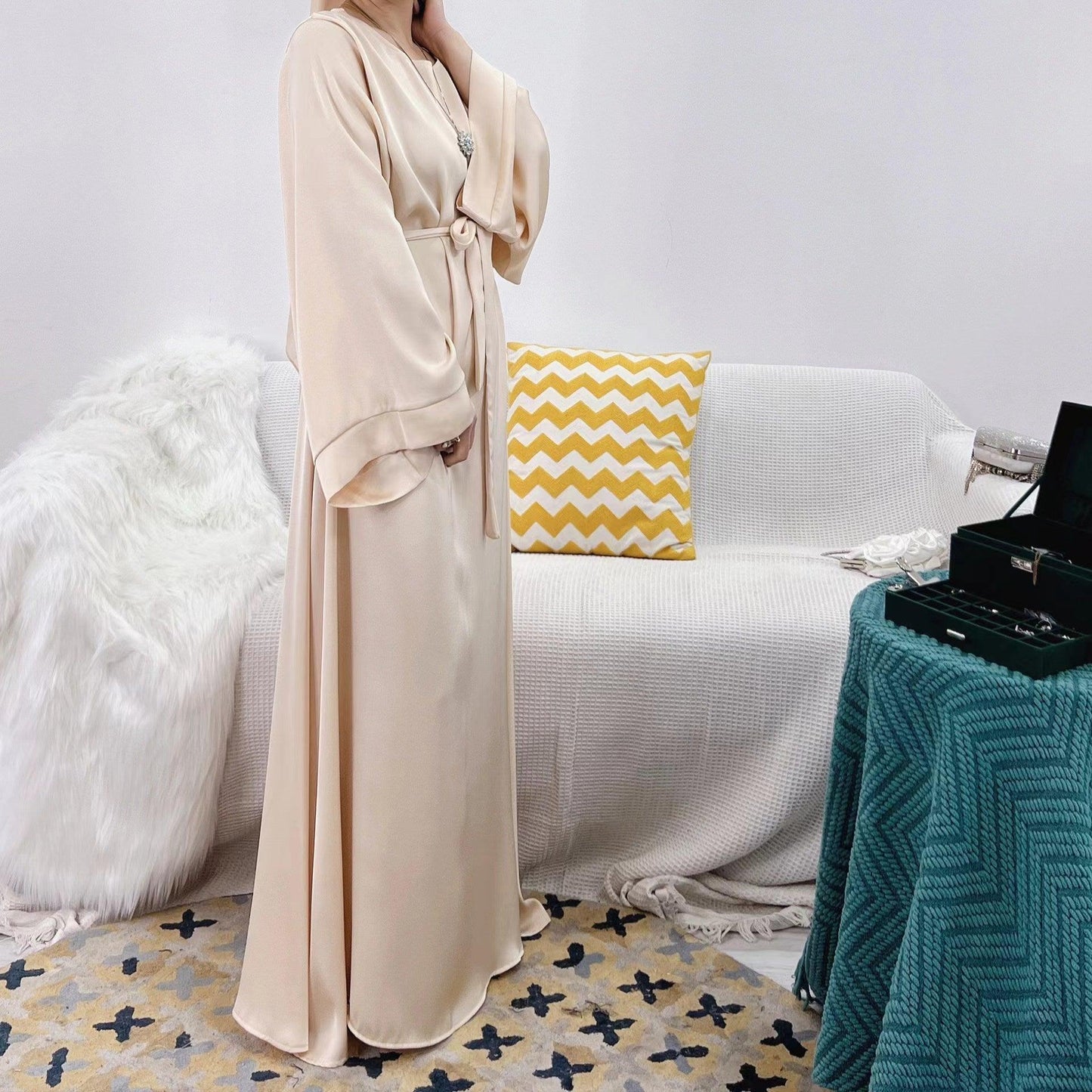 #CL12 Luxury Satin Abaya Dress | Solid Color Modest Long Dress for Muslim Women ✦ 5 Sizes