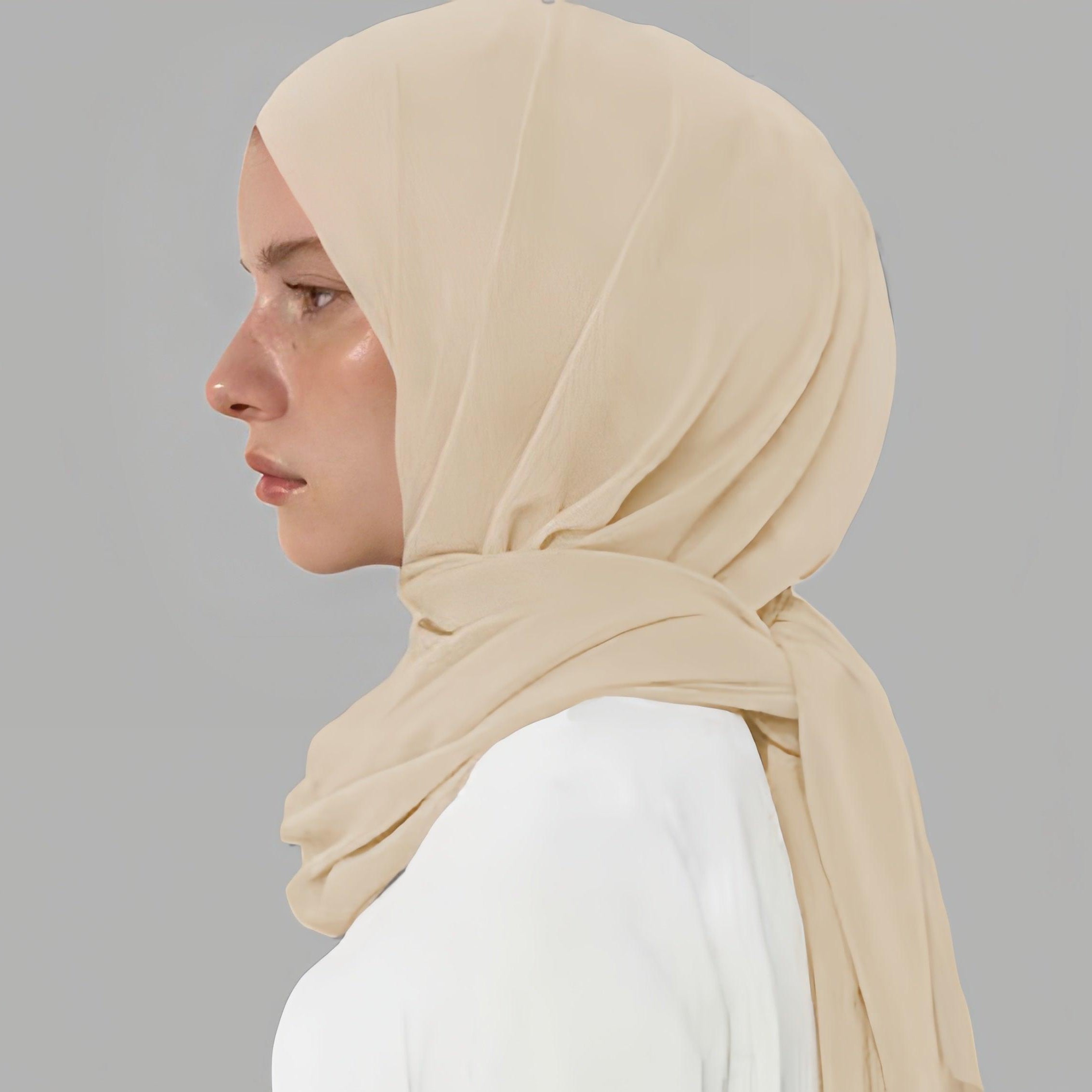 #CL31 Leuchtender Chiffon-Hijab-Schal ✦ UPF Sonnenwickel & Aquarellglanz in 6 neutralen Farbtönen