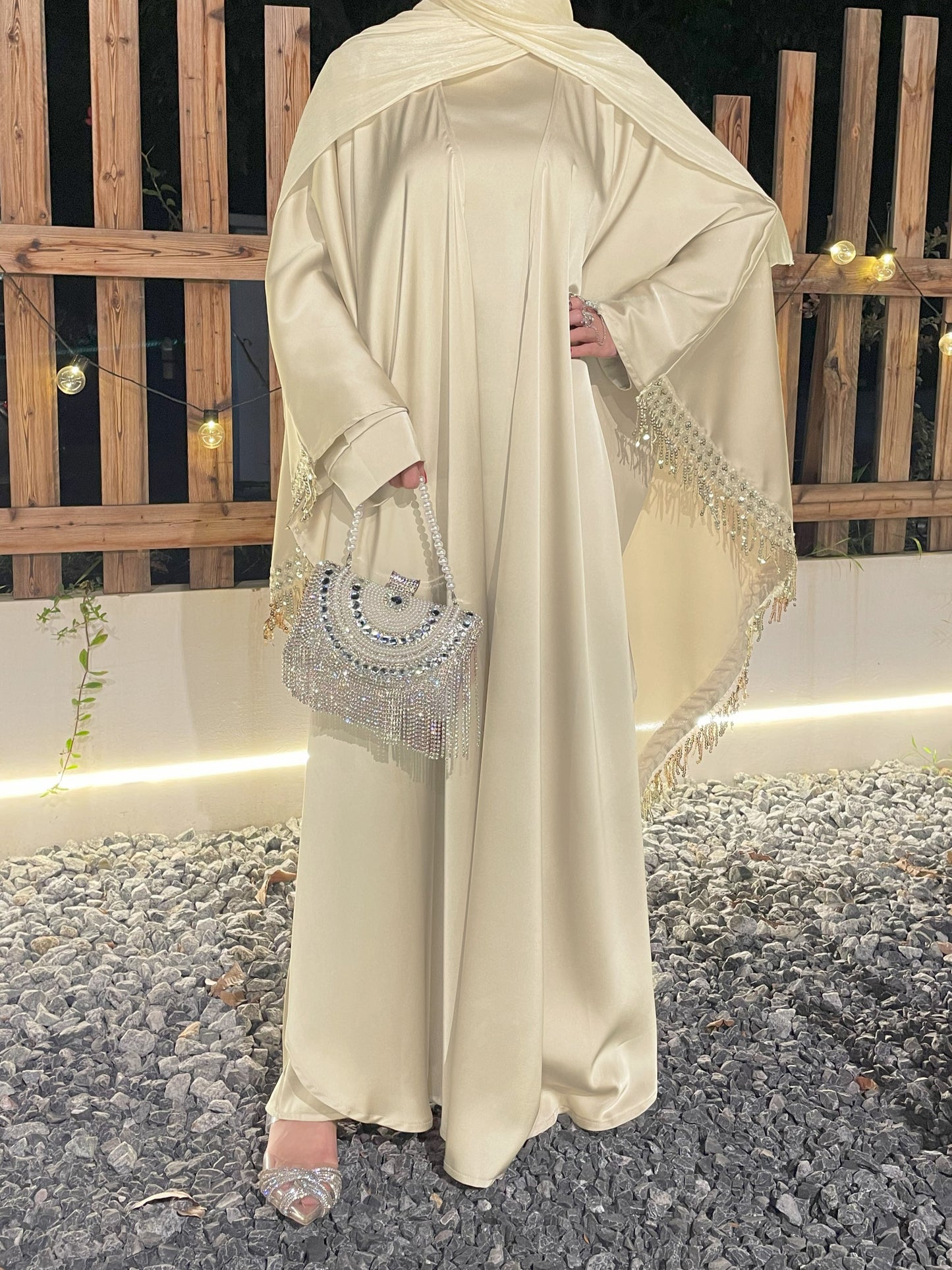 #CL42 Butterfly Satin Taasel Set ✦ Convertible Abaya & Dress Duo for Day-to-Night Modesty