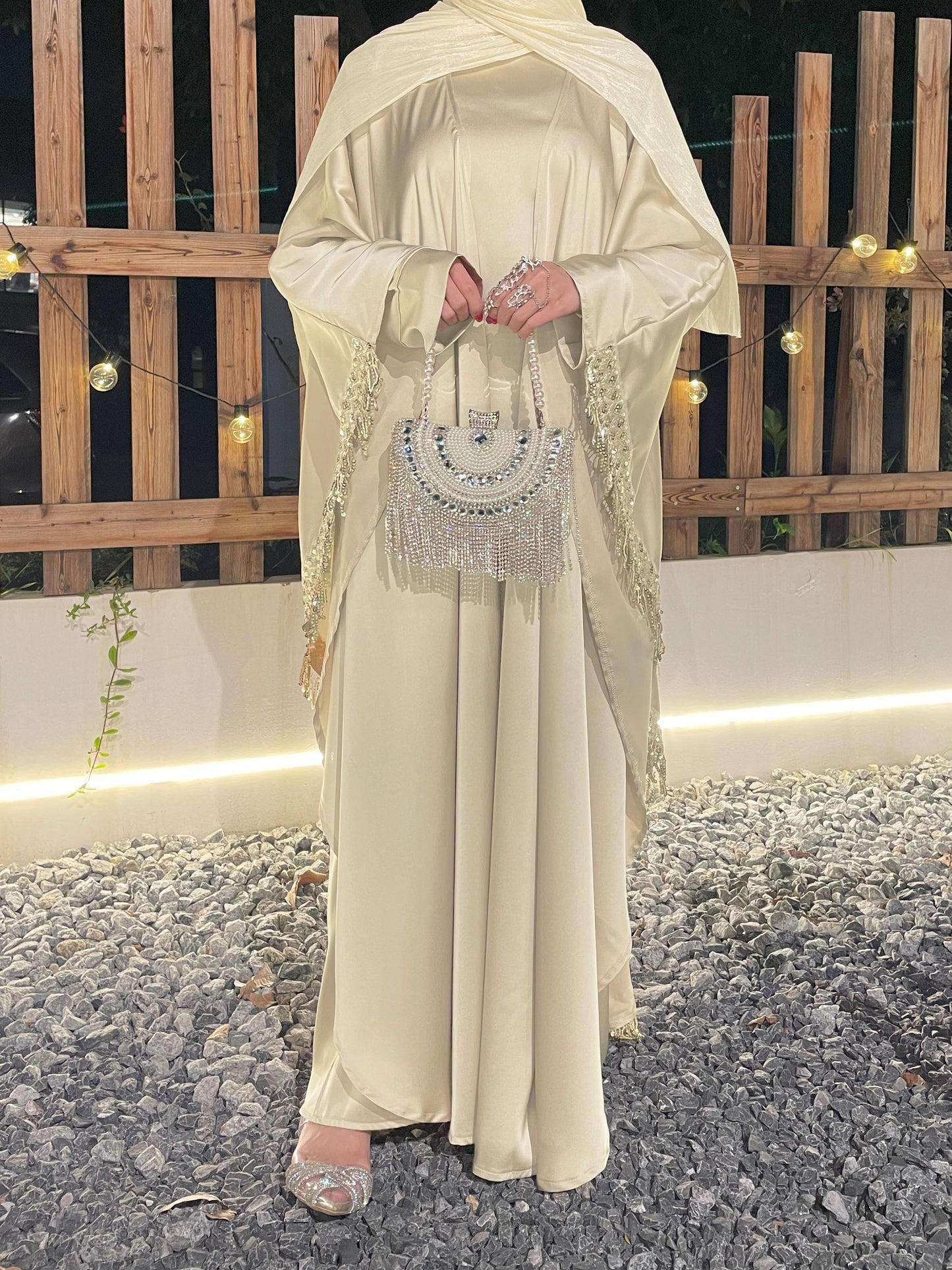 #CL42 Butterfly Satin Taasel Set ✦ Convertible Abaya & Dress Duo for Day-to-Night Modesty