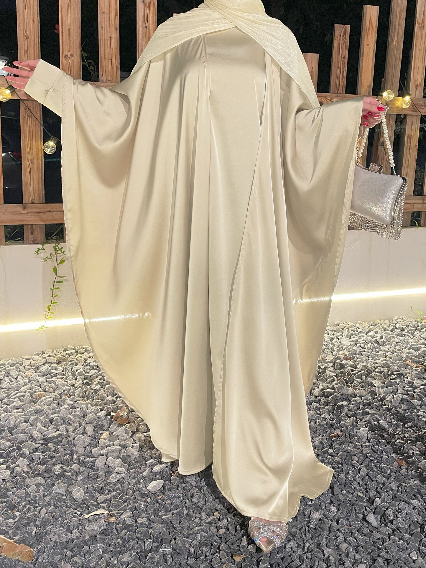 #CL42 Butterfly Satin Taasel Set ✦ Convertible Abaya & Dress Duo for Day-to-Night Modesty