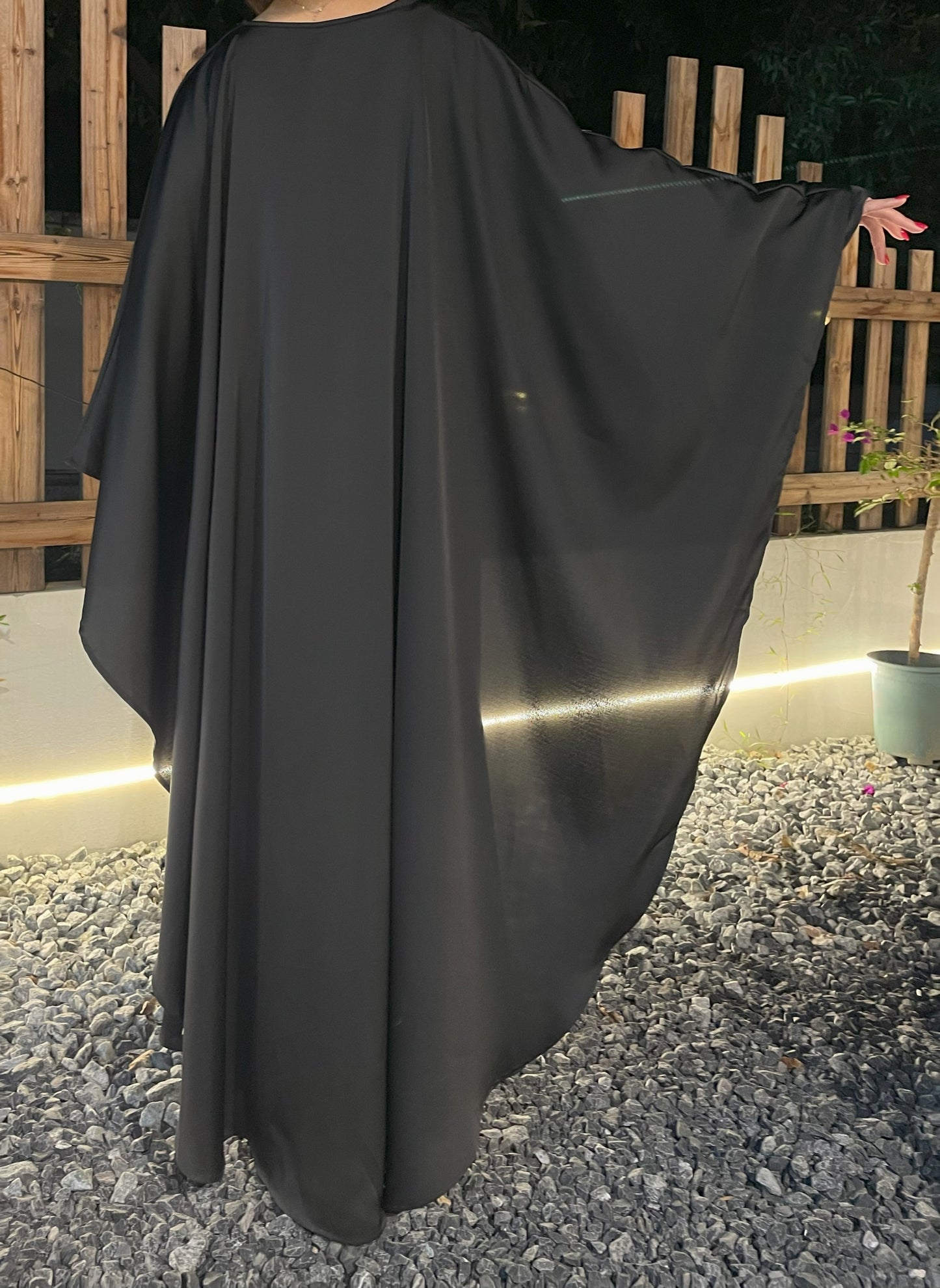 #CL43 Pearl & Crystal Butterfly Abaya ✦ Satin Cape Dress for Weddings & Evening Galas