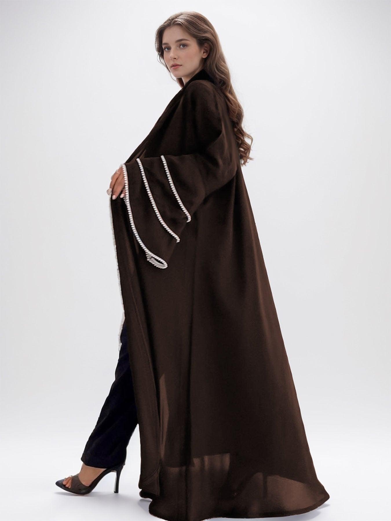 #CL11 Luxury Pearl-Sleeve Abaya ✦ Handcrafted Muslim Dress for Weddings & Eid Celebrations