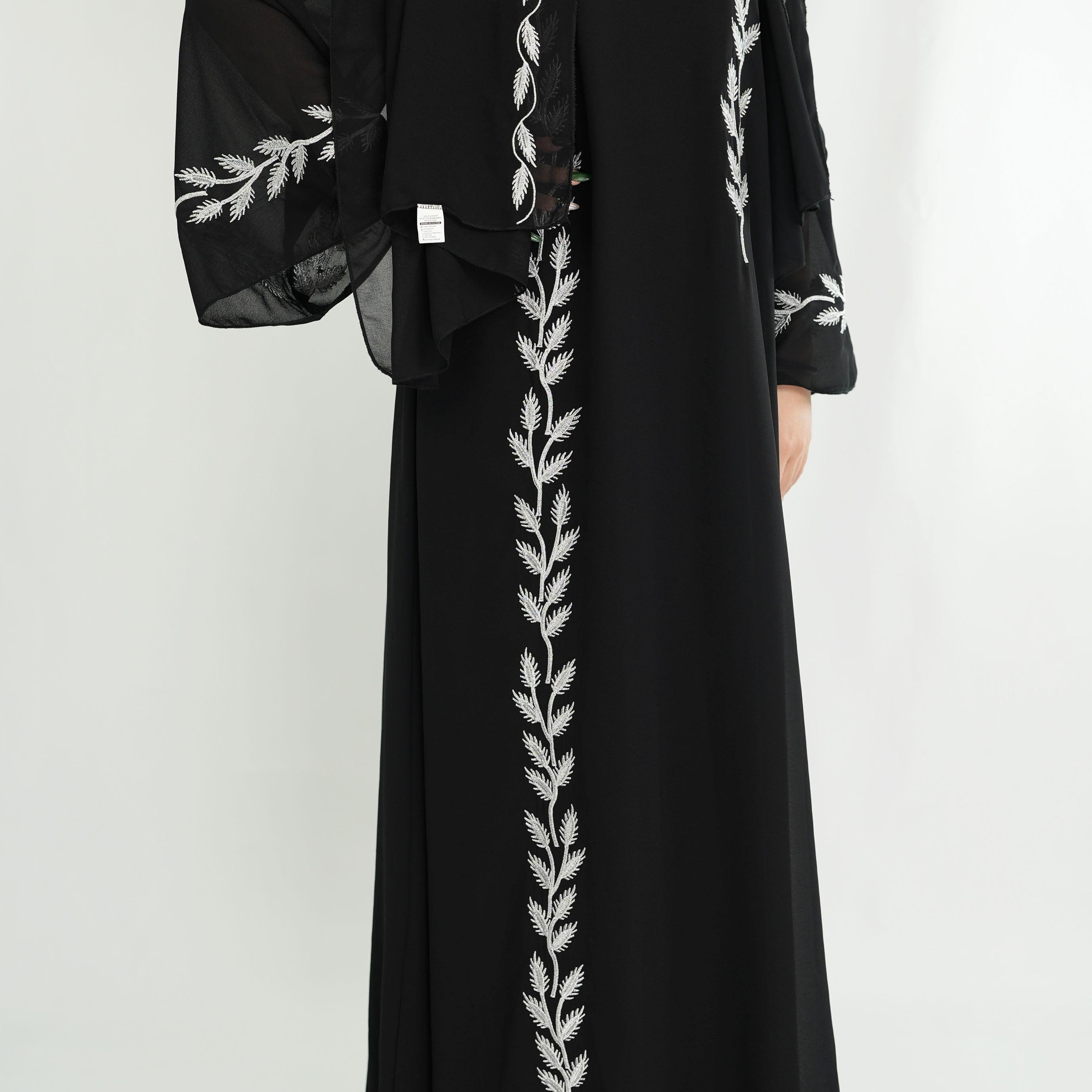 #CL14 Luxury Hand-Embroidered Leaf Abaya Set | 2-Piece Chiffon Hijab Dress in 4 Colors (S-2XL)