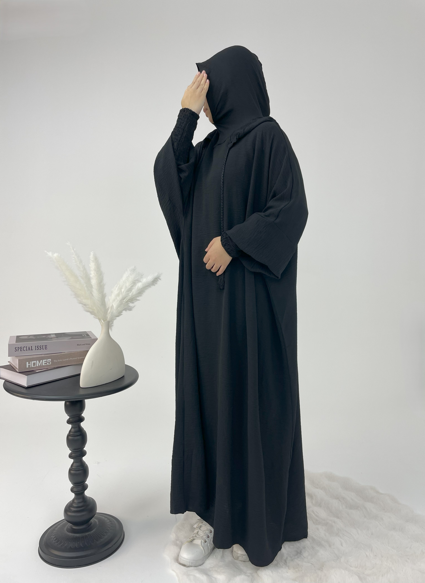 #CL52 Modest Hooded Abaya Dress | Drawstring Casual Maxi with Smocked Cuffs ✦ CLFashionNew