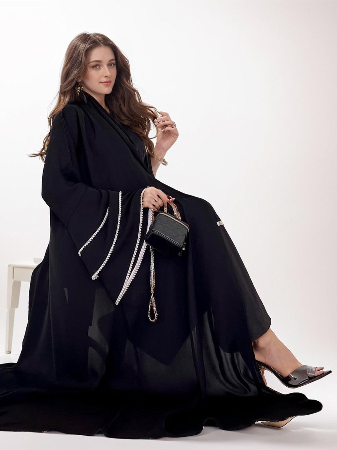 #CL11 Luxury Pearl-Sleeve Abaya ✦ Handcrafted Muslim Dress for Weddings & Eid Celebrations
