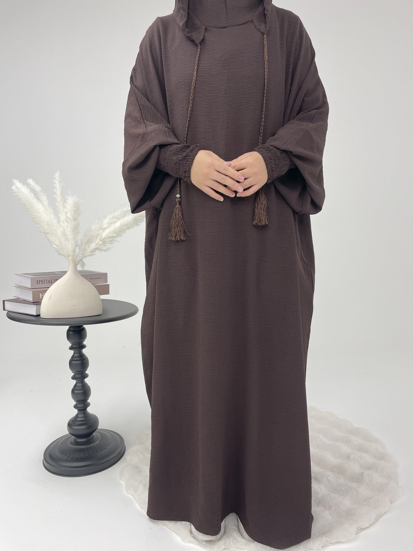 #CL52 Modest Hooded Abaya Dress | Drawstring Casual Maxi with Smocked Cuffs ✦ CLFashionNew