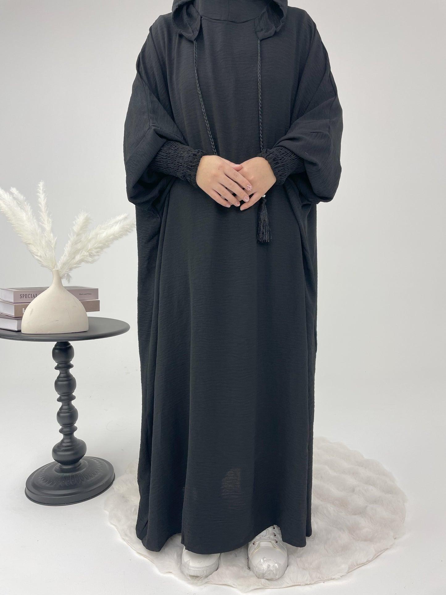 #CL52 Modest Hooded Abaya Dress | Drawstring Casual Maxi with Smocked Cuffs ✦ CLFashionNew