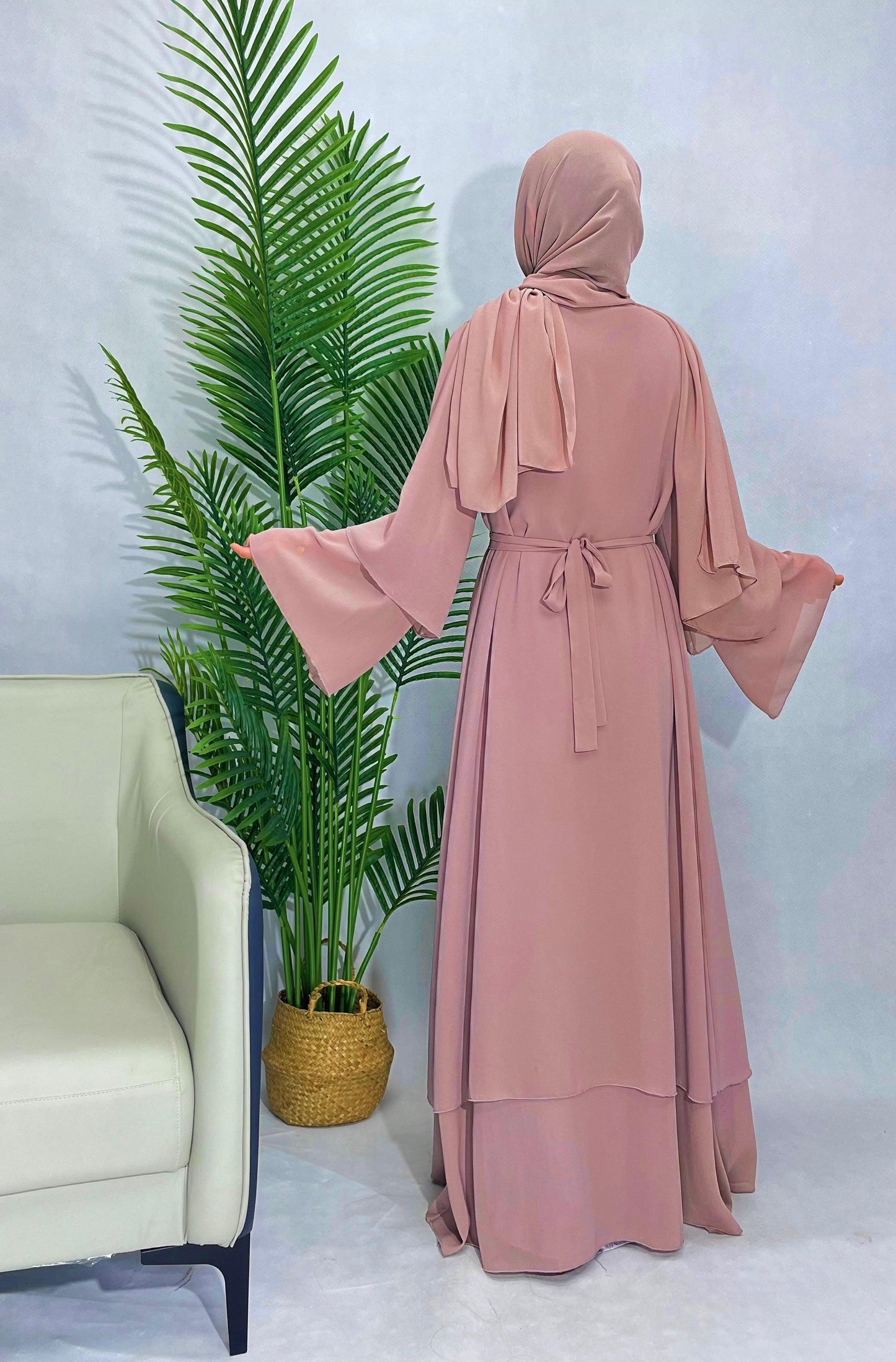 #CL24 Three-piece set Chiffon cardigan open abaya Muslim long women dress