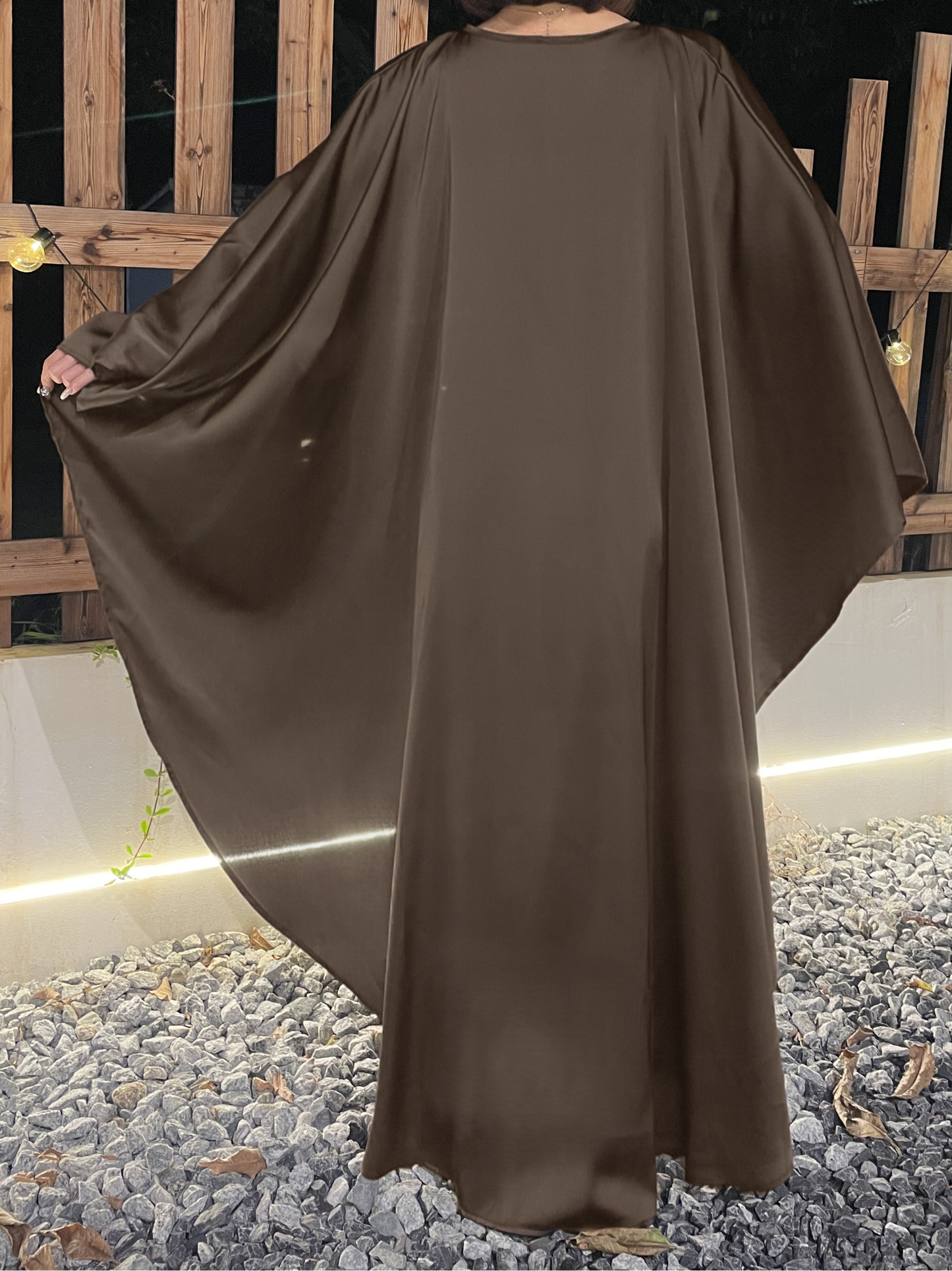 #CL43 Pearl & Crystal Butterfly Abaya ✦ Satin Cape Dress for Weddings & Evening Galas
