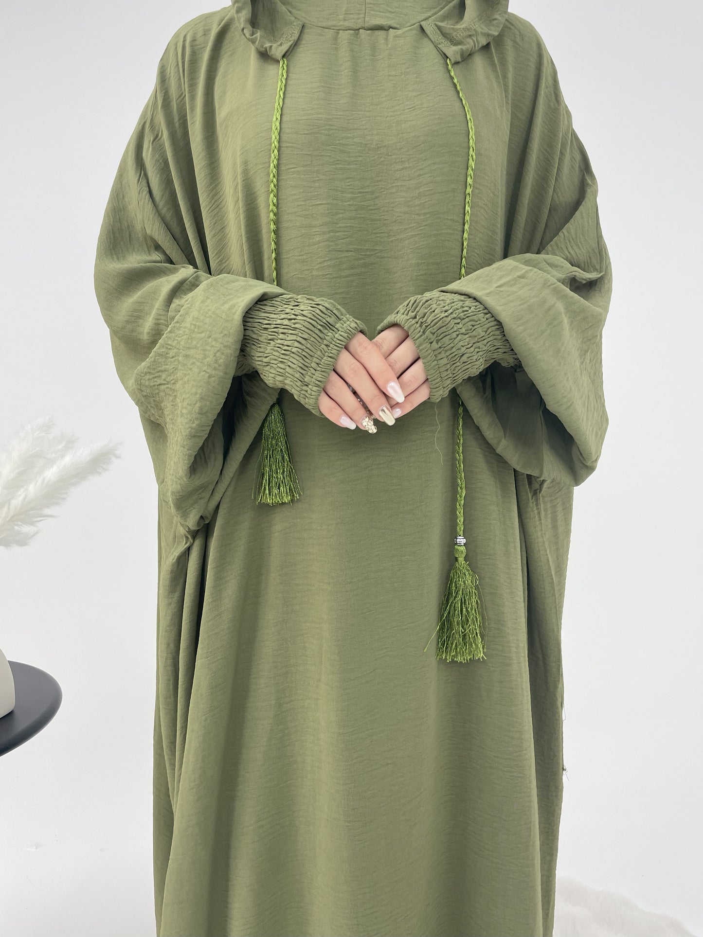 #CL52 Modest Hooded Abaya Dress | Drawstring Casual Maxi with Smocked Cuffs ✦ CLFashionNew