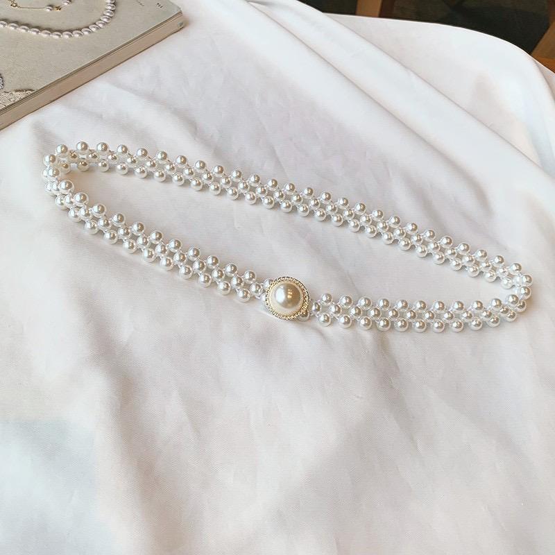 #CL25 Adjustable Pearl Waist Belt ✦ Elastic Stretch Chain for Abaya & Dresses