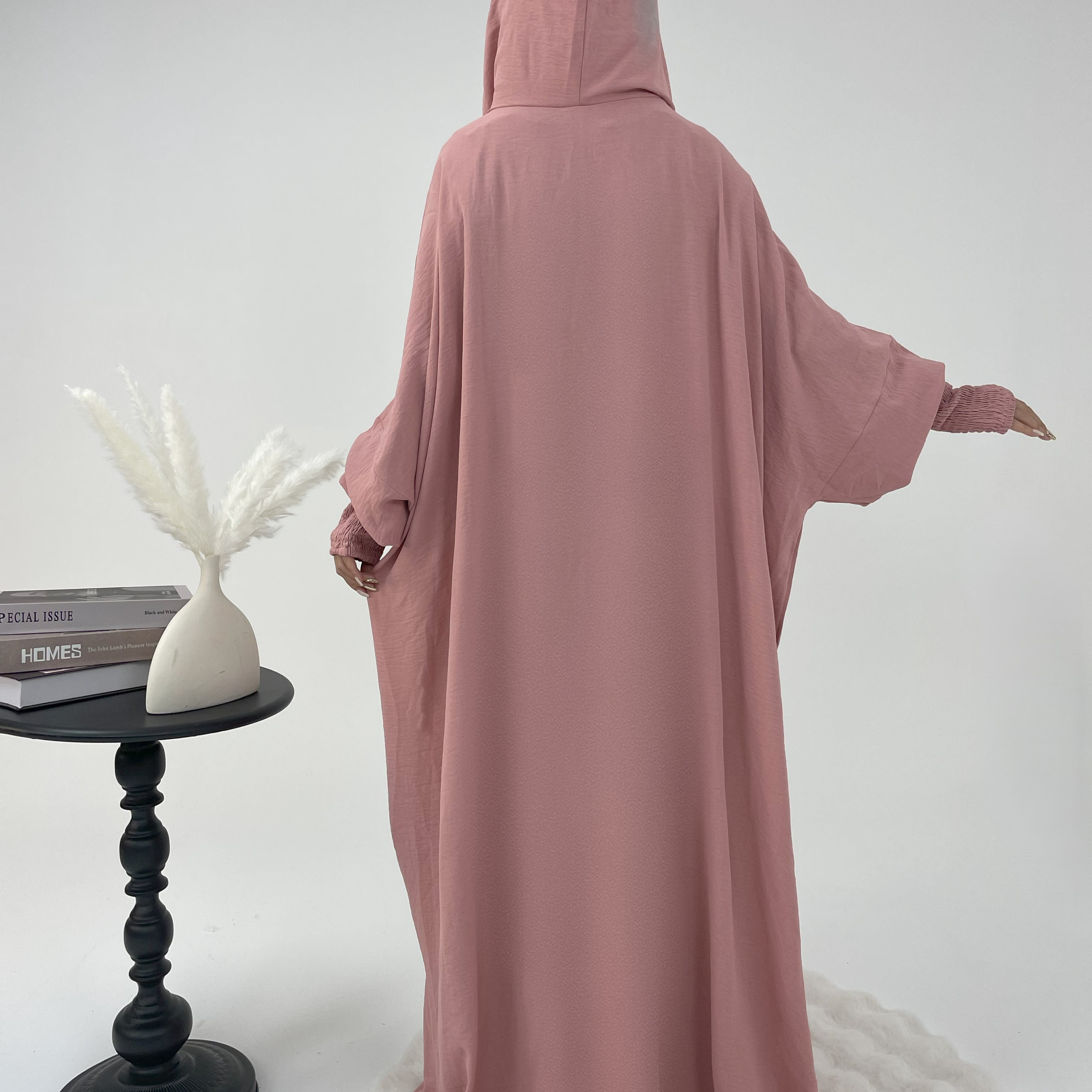 #CL52 Schlichtes Kapuzen-Abaya-Kleid | Legeres Maxi mit Kordelzug und gesmokten Bündchen ✦ CLFashionNew