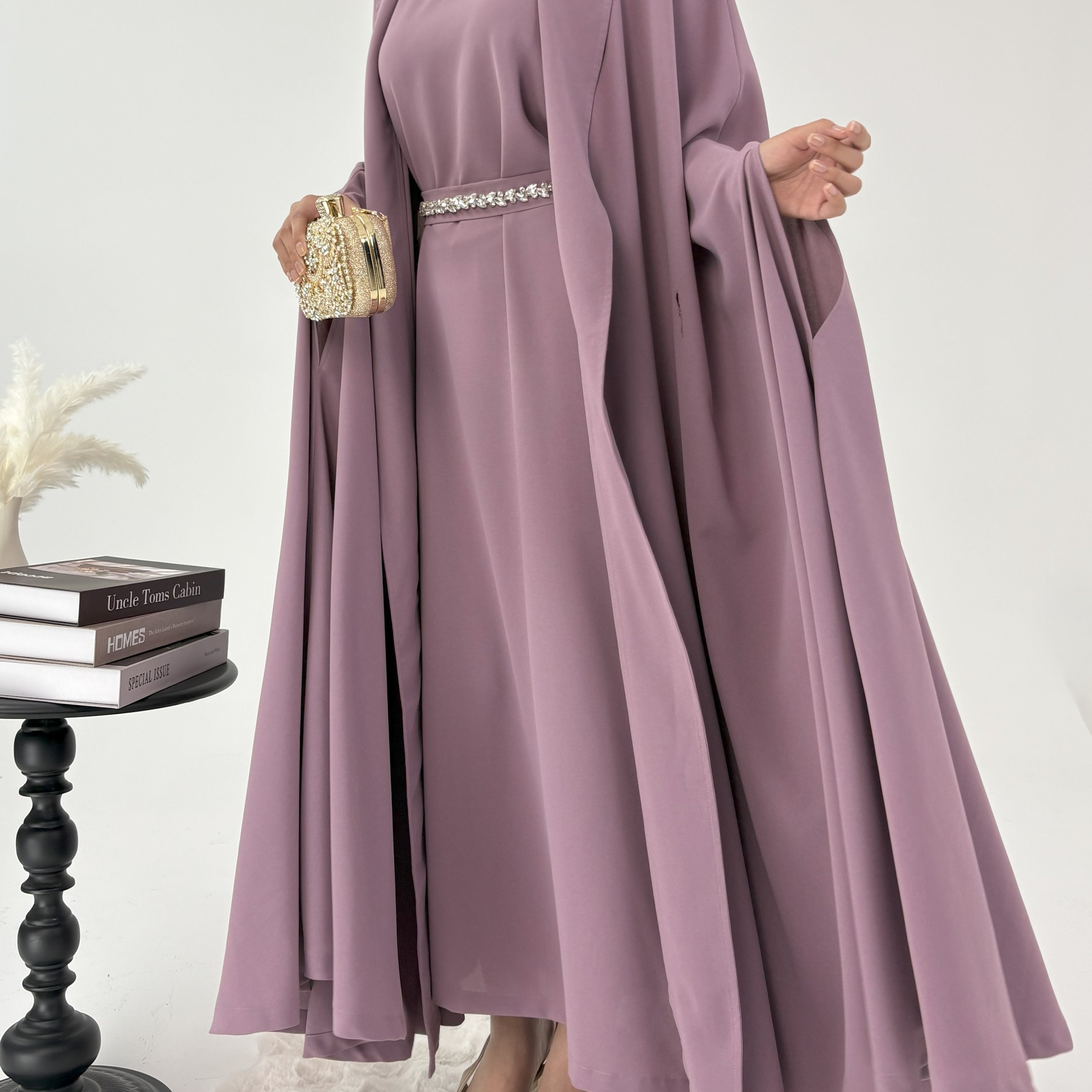CL60 Elegante Lila Abaya – Modische Kleidung für muslimische Frauen, Größen S - XL