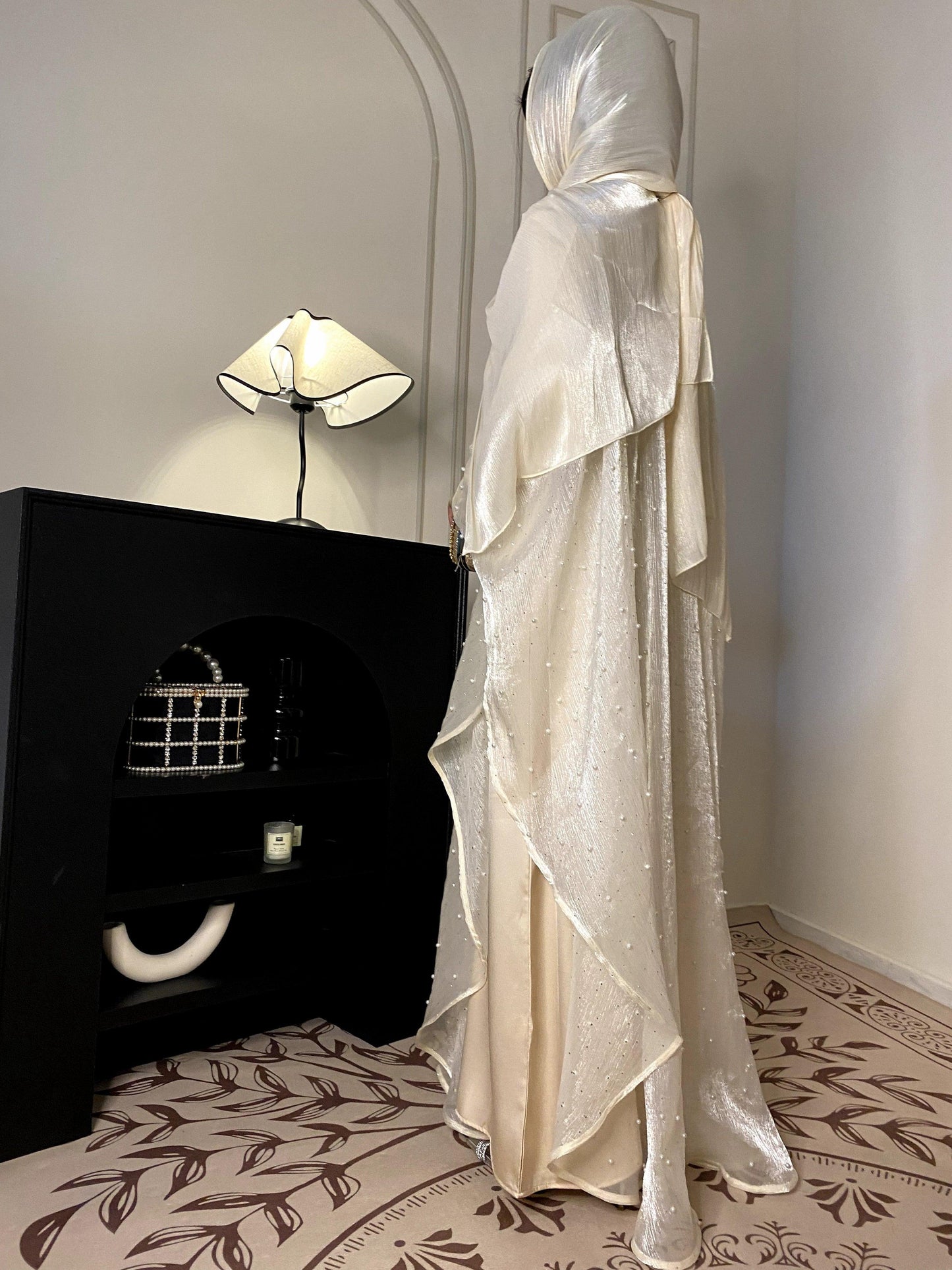 #CL01 Star Light Abaya, Shiny robe two-piece set, abaya cardigan and base layer dress