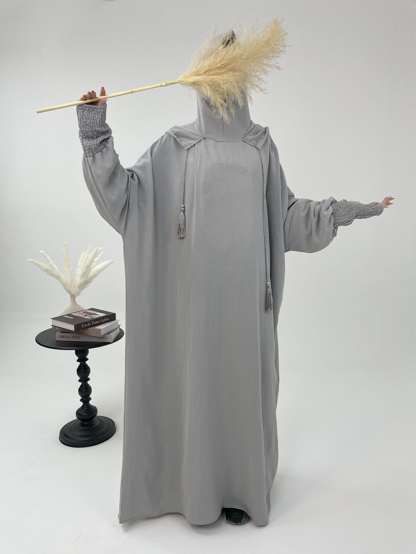 #CL52 Modest Hooded Abaya Dress | Drawstring Casual Maxi with Smocked Cuffs ✦ CLFashionNew