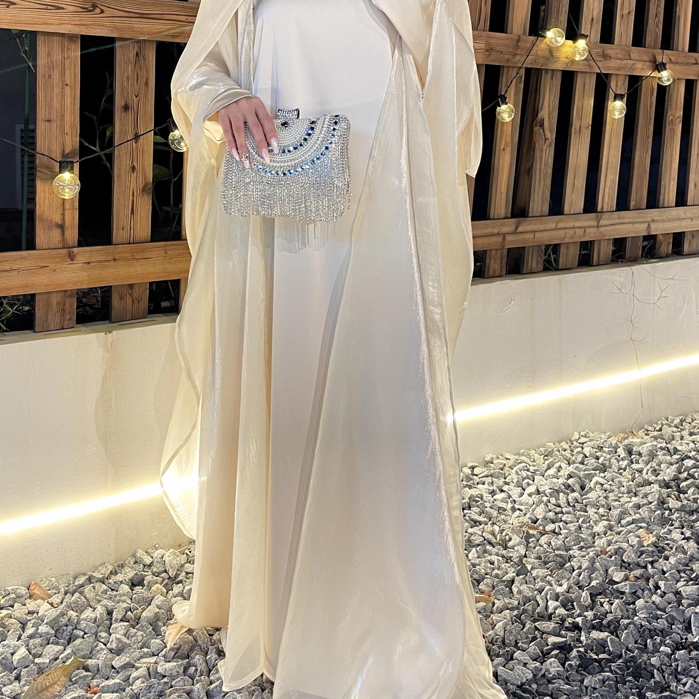 #CL41 Perlmutt-Organza-Abaya-Set ✦ Mantel- & Rock-Duo mit wandelbarer Bescheidenheit (Alltag/Reise/Gala)