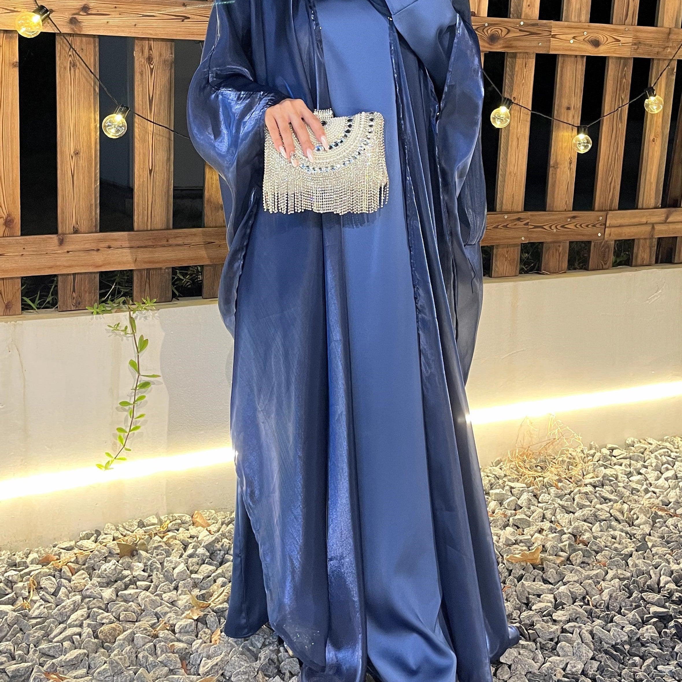 #CL41 Perlmutt-Organza-Abaya-Set ✦ Mantel- & Rock-Duo mit wandelbarer Bescheidenheit (Alltag/Reise/Gala)