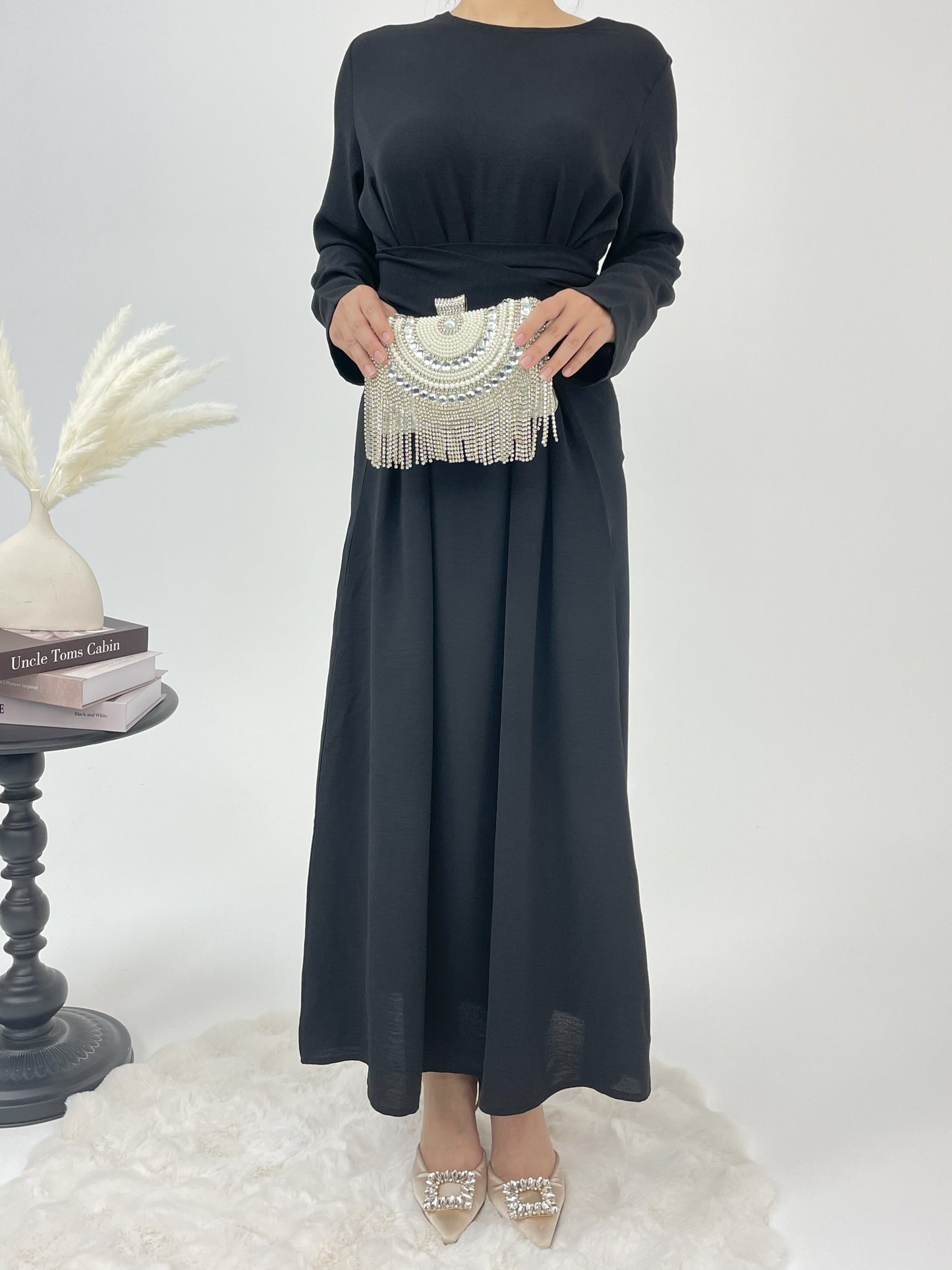#CL53 Knot-Front Modest Abaya Dress ✦ Solid Color Daily Wear in 4 Sizes & Colors