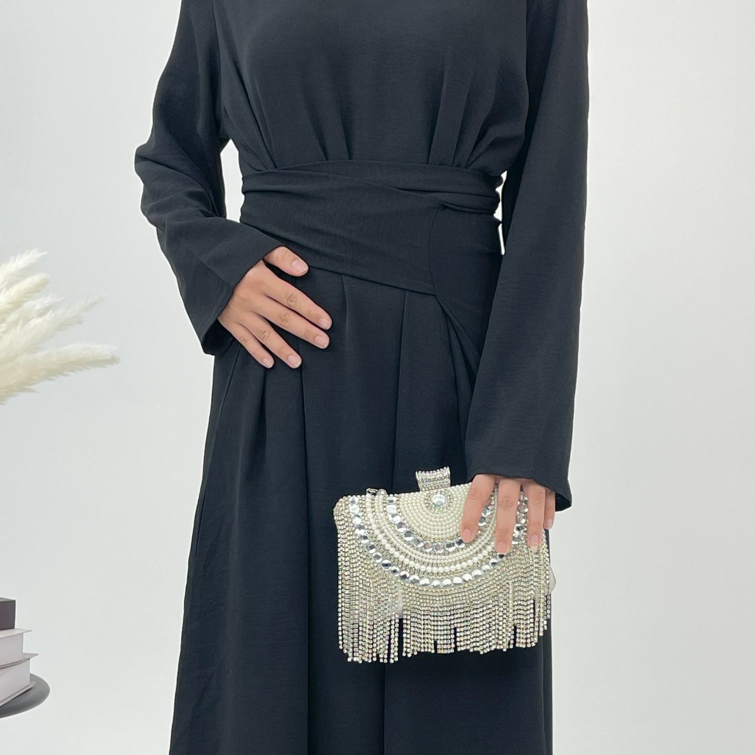 #CL53 Abaya-Kleid mit Knotendetail und schlichter Front ✦ Einfarbig, Alltagskleidung in 4 Größen & Farben