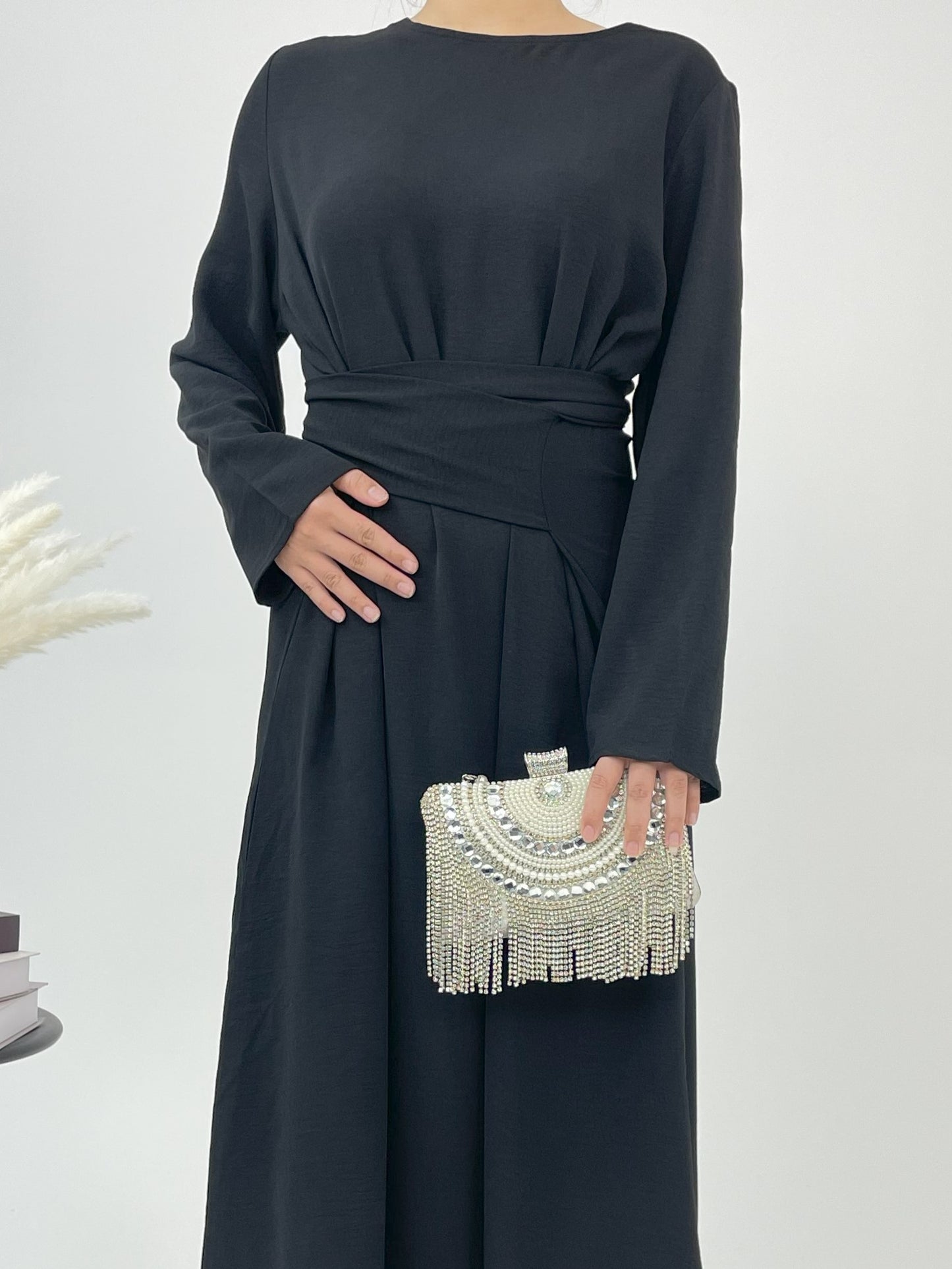 #CL53 Knot-Front Modest Abaya Dress ✦ Solid Color Daily Wear in 4 Sizes & Colors