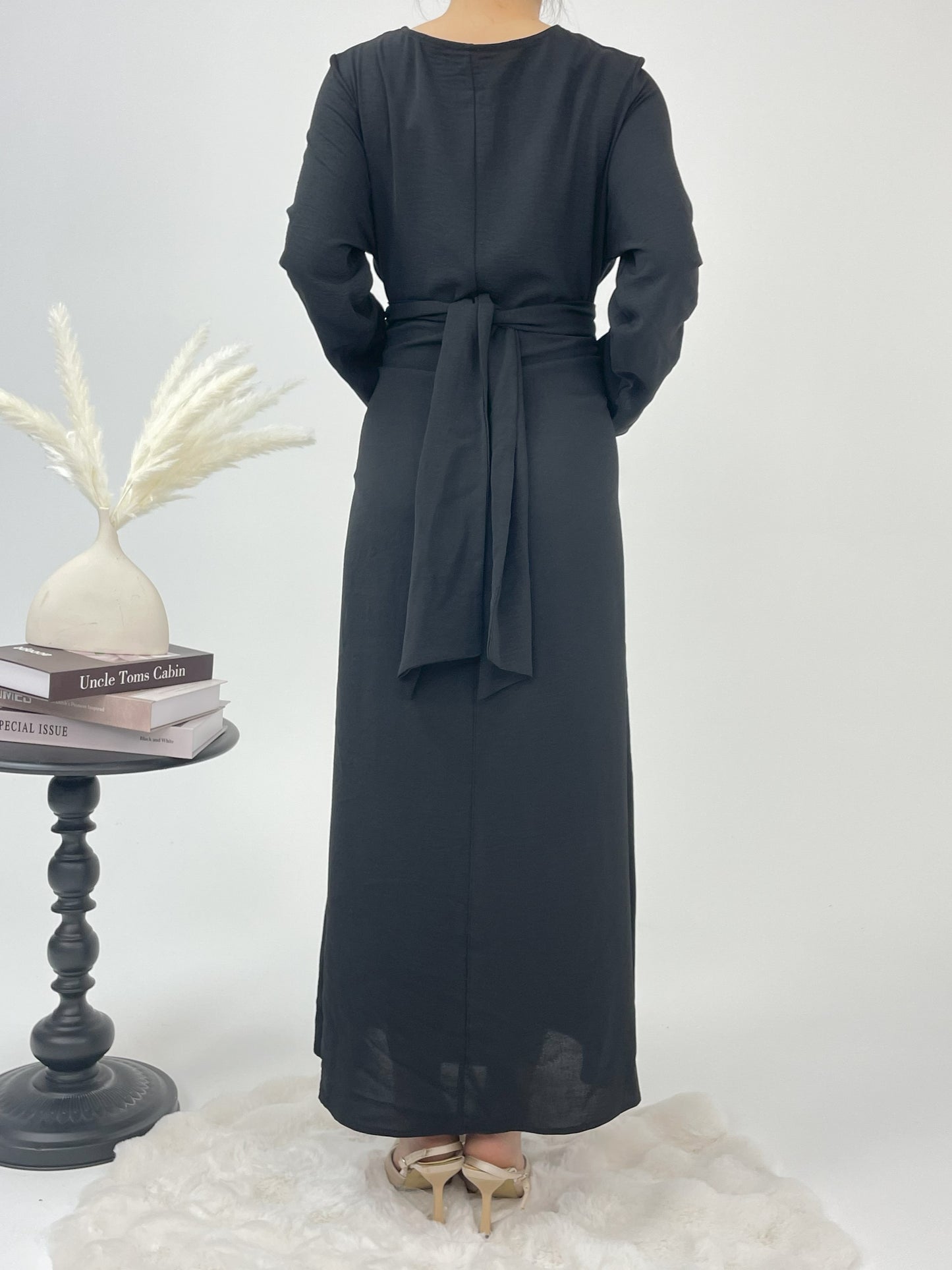 #CL53 Knot-Front Modest Abaya Dress ✦ Solid Color Daily Wear in 4 Sizes & Colors