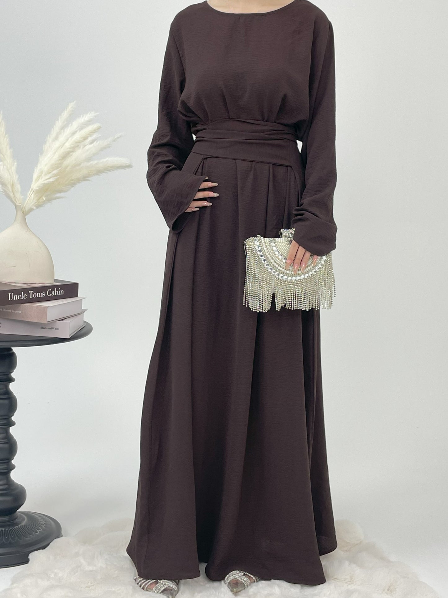 #CL53 Knot-Front Modest Abaya Dress ✦ Solid Color Daily Wear in 4 Sizes & Colors