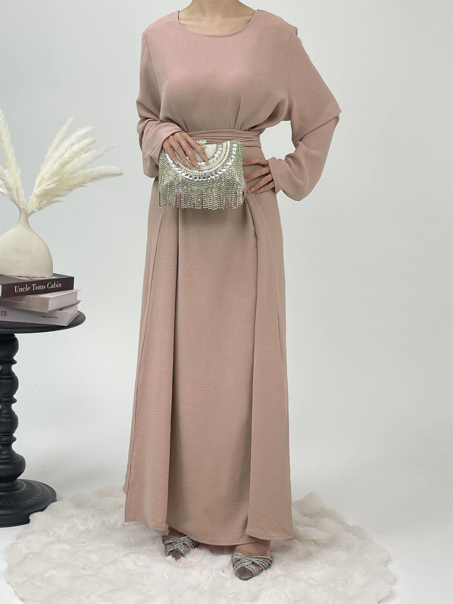 #CL53 Knot-Front Modest Abaya Dress ✦ Solid Color Daily Wear in 4 Sizes & Colors