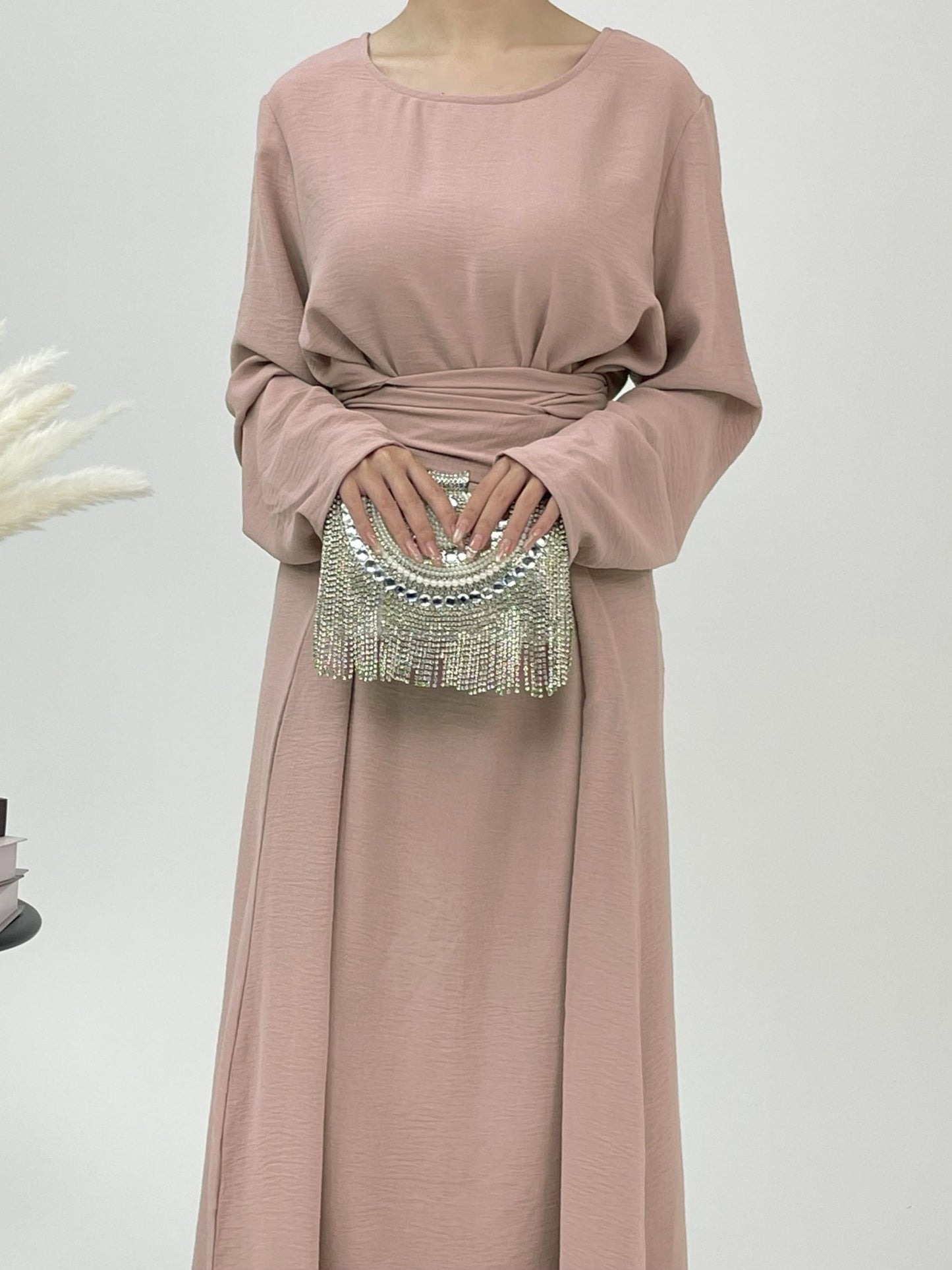 #CL53 Knot-Front Modest Abaya Dress ✦ Solid Color Daily Wear in 4 Sizes & Colors