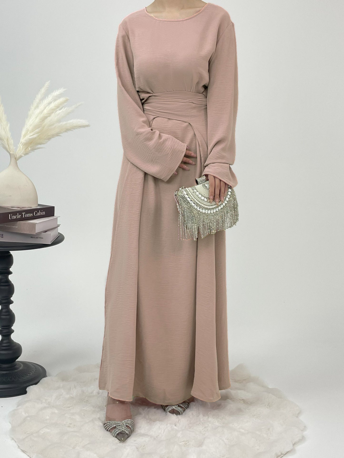 #CL53 Knot-Front Modest Abaya Dress ✦ Solid Color Daily Wear in 4 Sizes & Colors