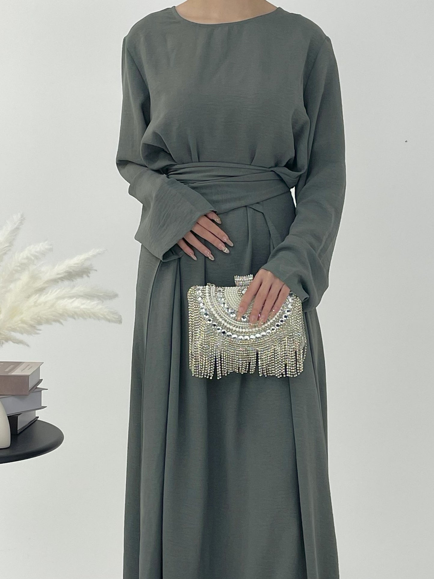#CL53 Knot-Front Modest Abaya Dress ✦ Solid Color Daily Wear in 4 Sizes & Colors