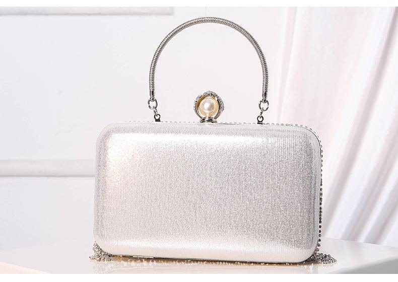 #CL33 Luxe Pearl Accent Clutch ✦ Metallic Evening Bag with Cascading Beadwork (Silver/Gold)