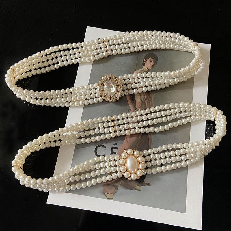 WG05 Triple layer pearl belt with diamonds