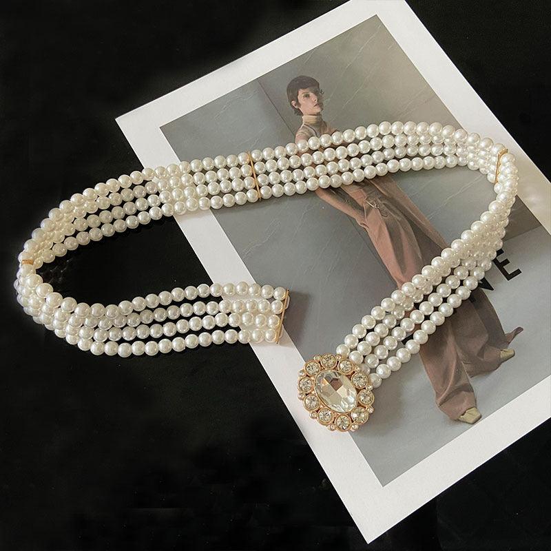 WG05 Triple layer pearl belt with diamonds