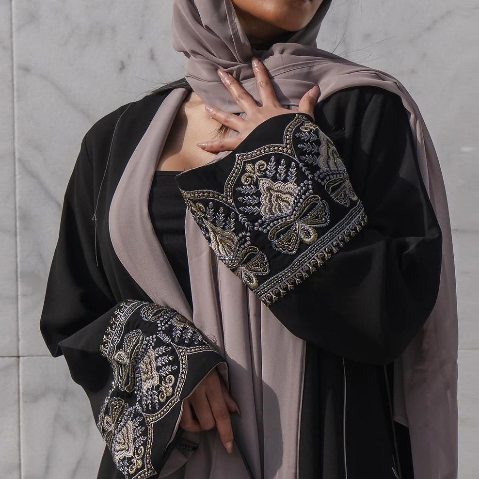 #CL29 Modern Patchwork Abaya Jacket ✦ Embroidered Modest Wear with Ethnic Fusion (S-2XL)