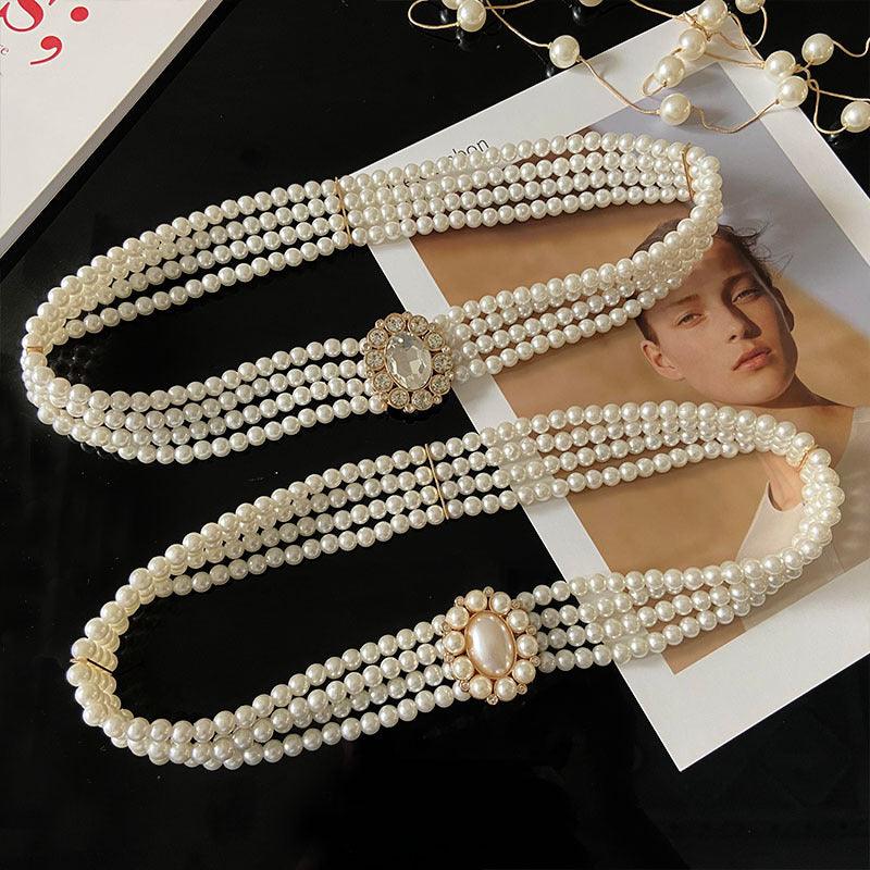 WG05 Triple layer pearl belt with diamonds