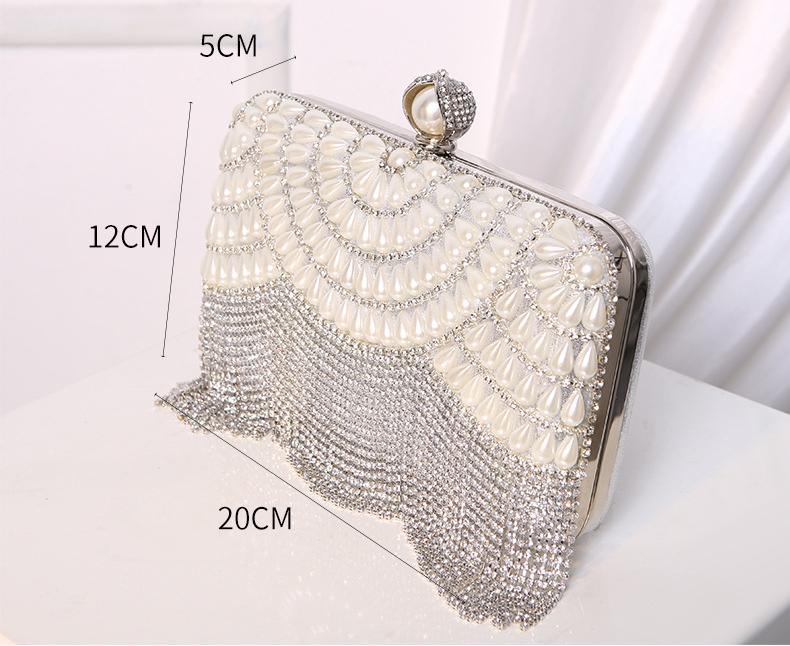 #CL33 Luxe Pearl Accent Clutch ✦ Metallic Evening Bag with Cascading Beadwork (Silver/Gold)
