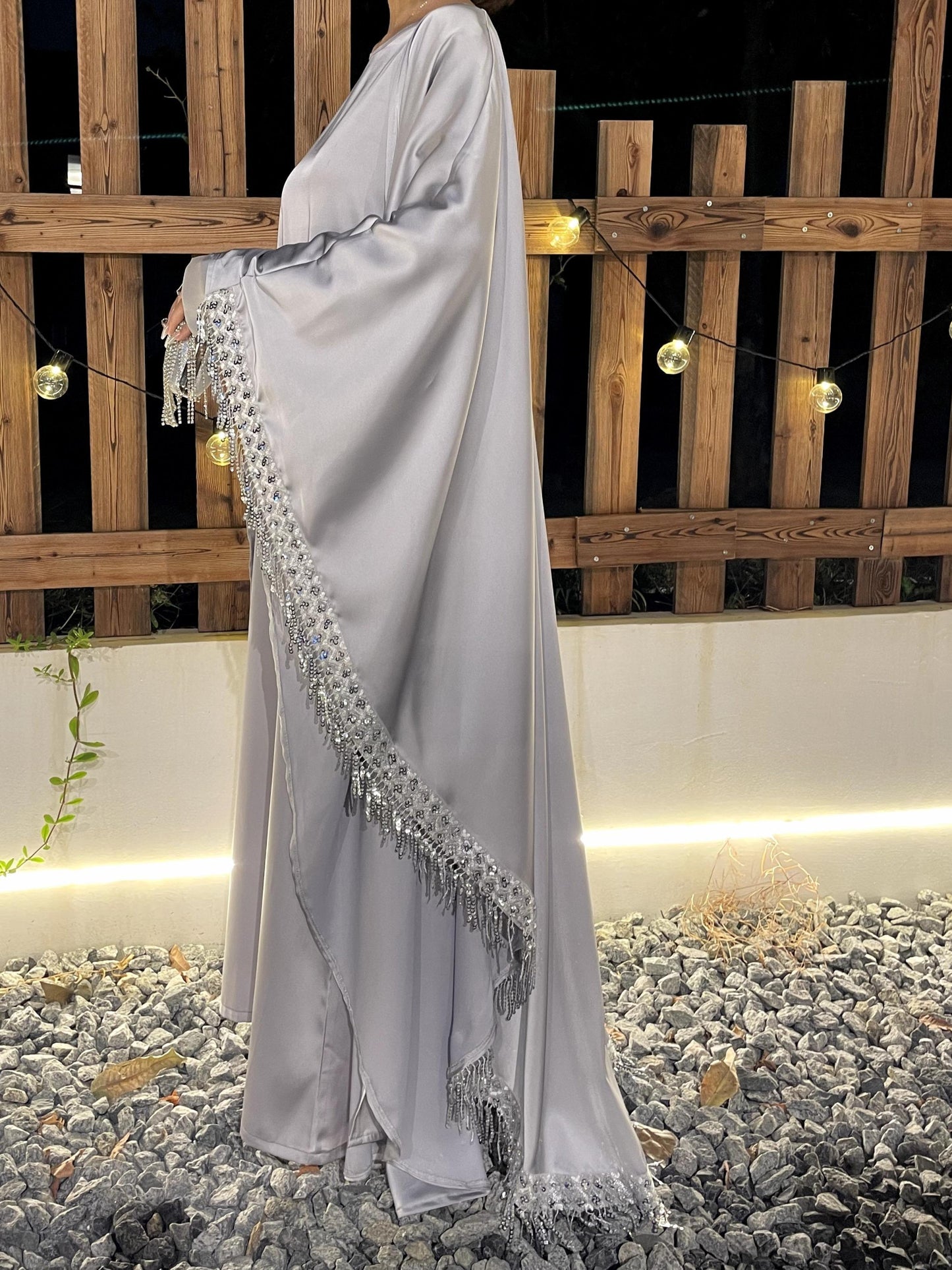 #CL42 Butterfly Satin Taasel Set ✦ Convertible Abaya & Dress Duo for Day-to-Night Modesty