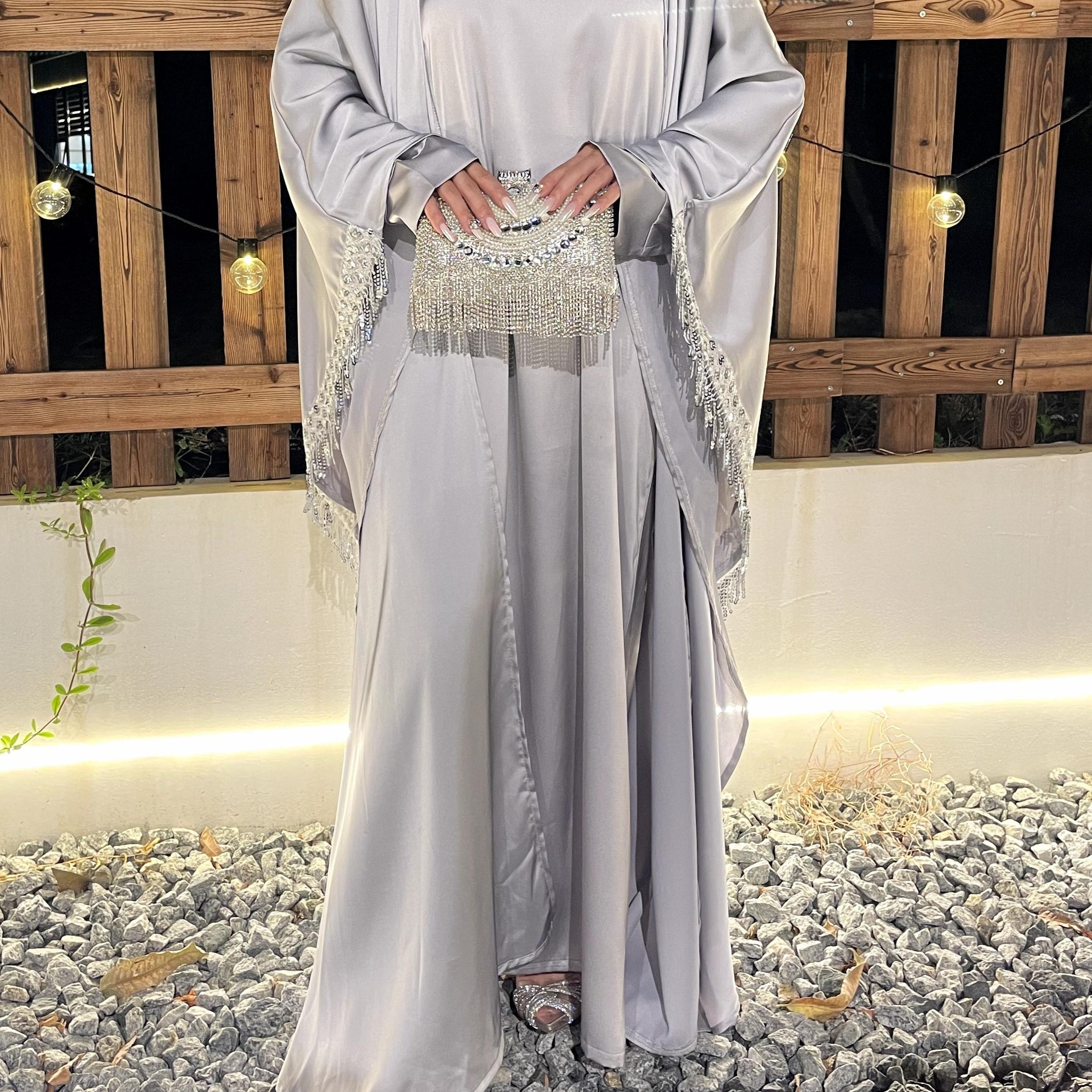 #CL42 Schmetterling Satin Taasel Set ✦ Wandelbares Abaya & Kleid Duo für Tag-zu-Nacht Bescheidenheit