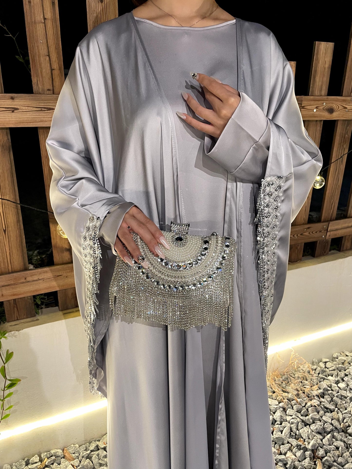 #CL42 Butterfly Satin Taasel Set ✦ Convertible Abaya & Dress Duo for Day-to-Night Modesty