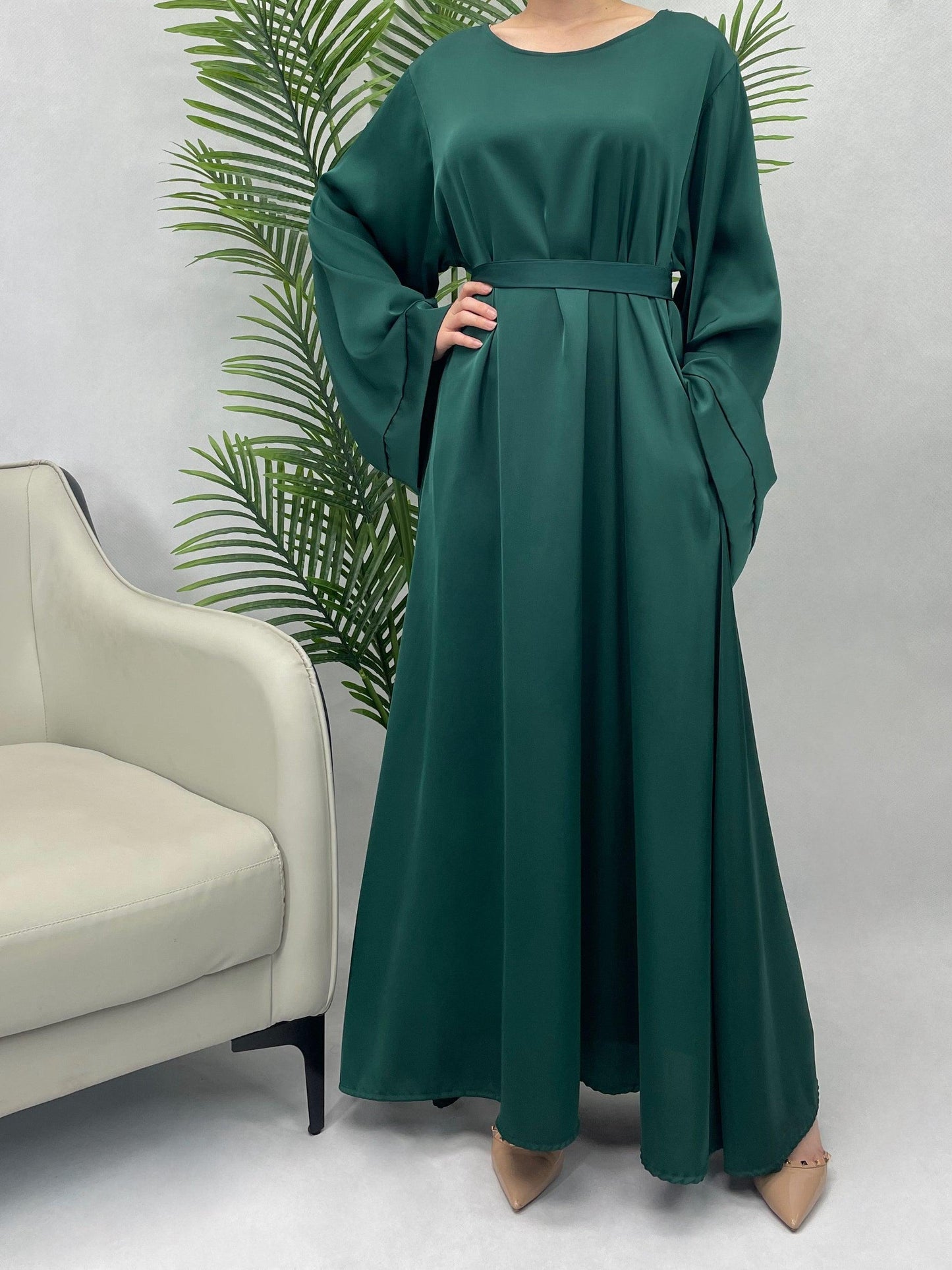 #CL12 Luxury Satin Abaya Dress | Solid Color Modest Long Dress for Muslim Women ✦ 5 Sizes