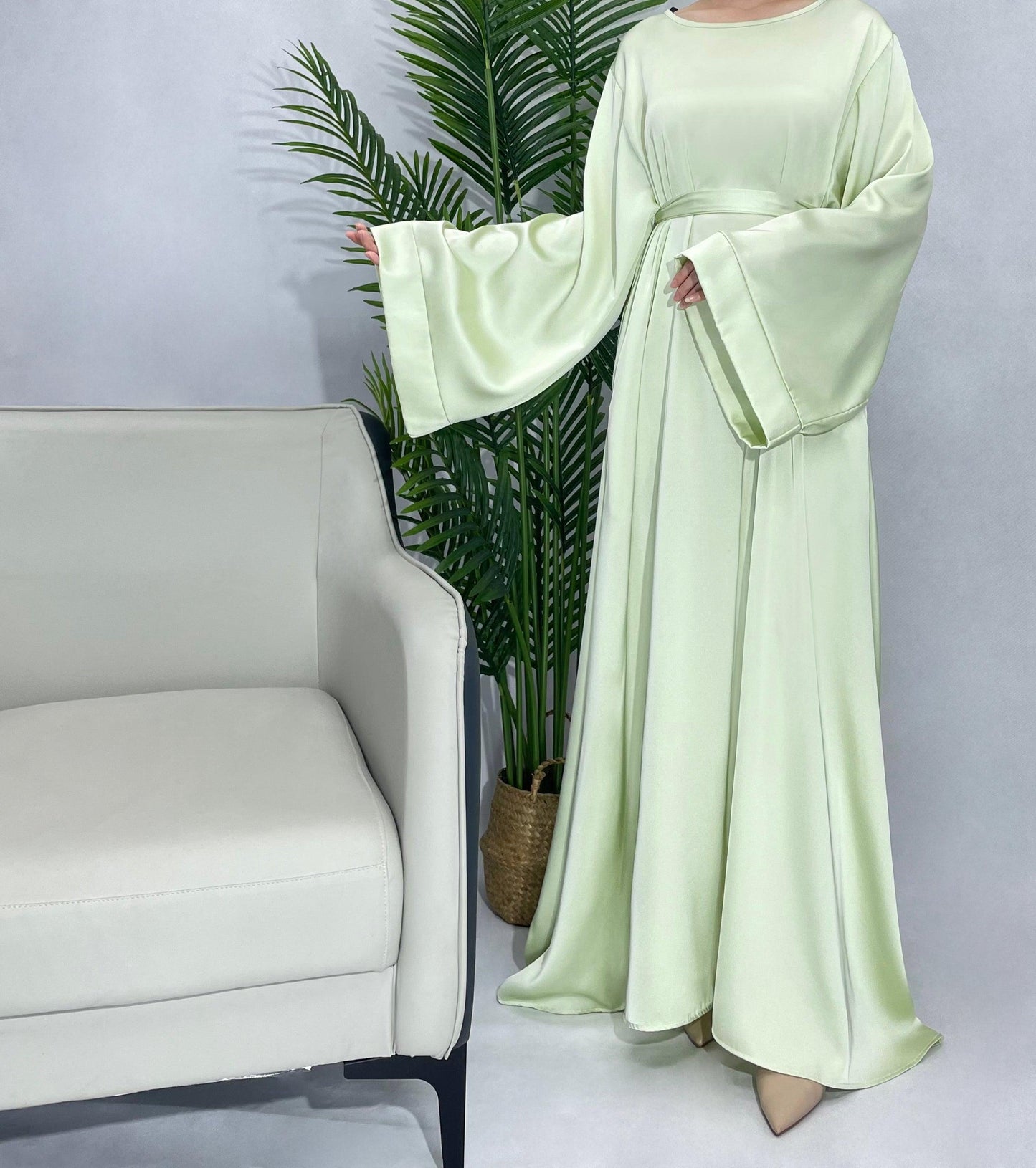 #CL12 Luxury Satin Abaya Dress | Solid Color Modest Long Dress for Muslim Women ✦ 5 Sizes